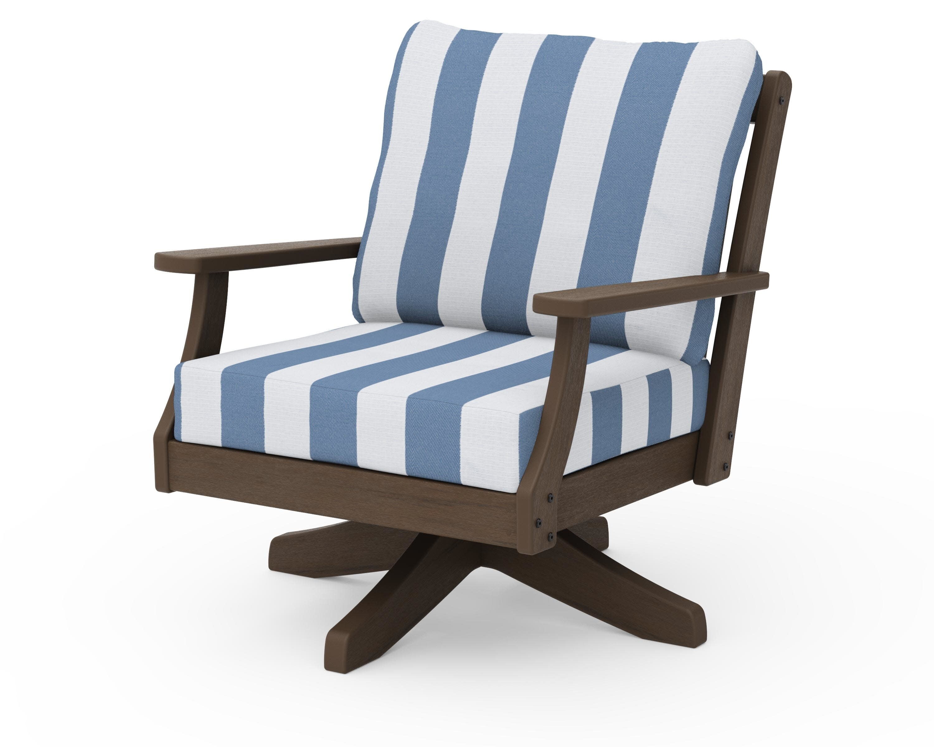 Braxton Deep Seating Swivel Chair in Kona / Cabana Stripe Sky Blue
