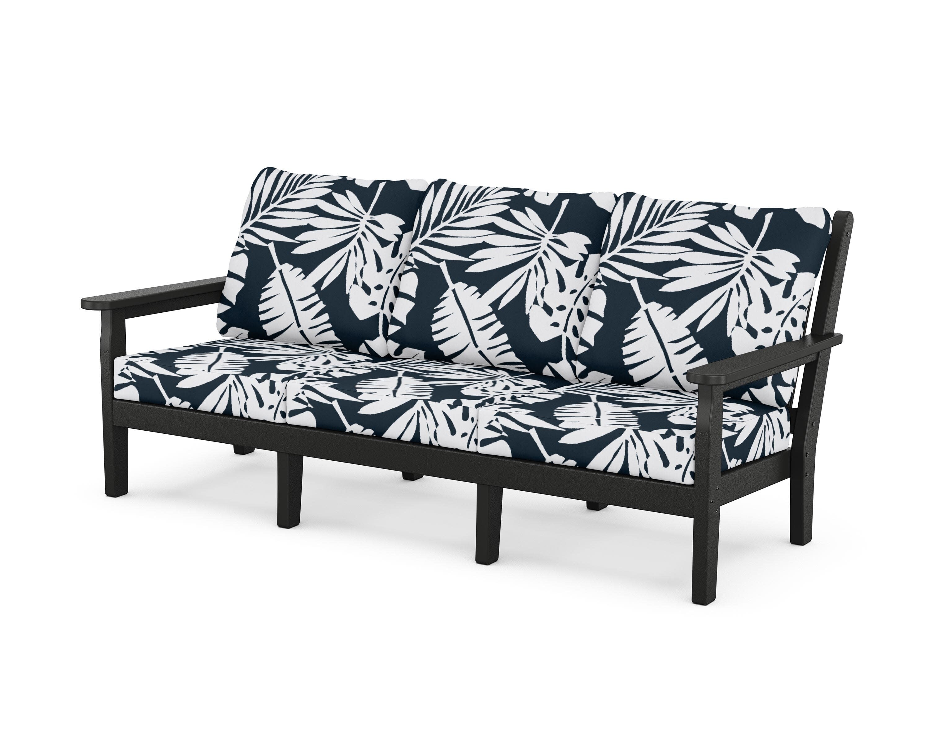 Chippendale Deep Seating Sofa in Black / Leaf Marine Indigo