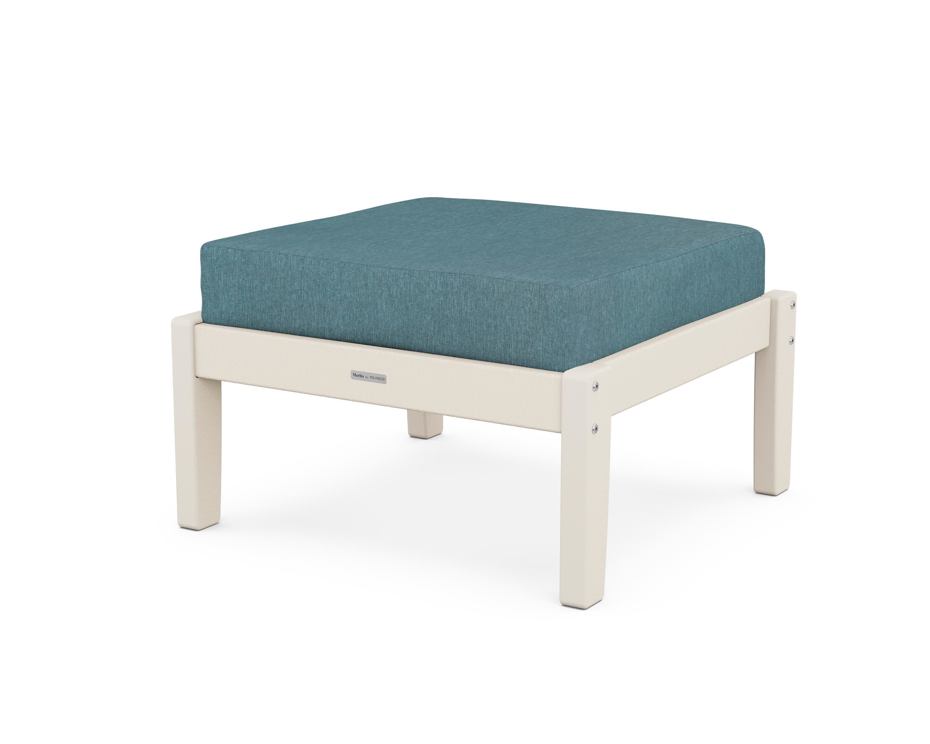 Chinoiserie Deep Seating Ottoman in Sand / Ocean Teal