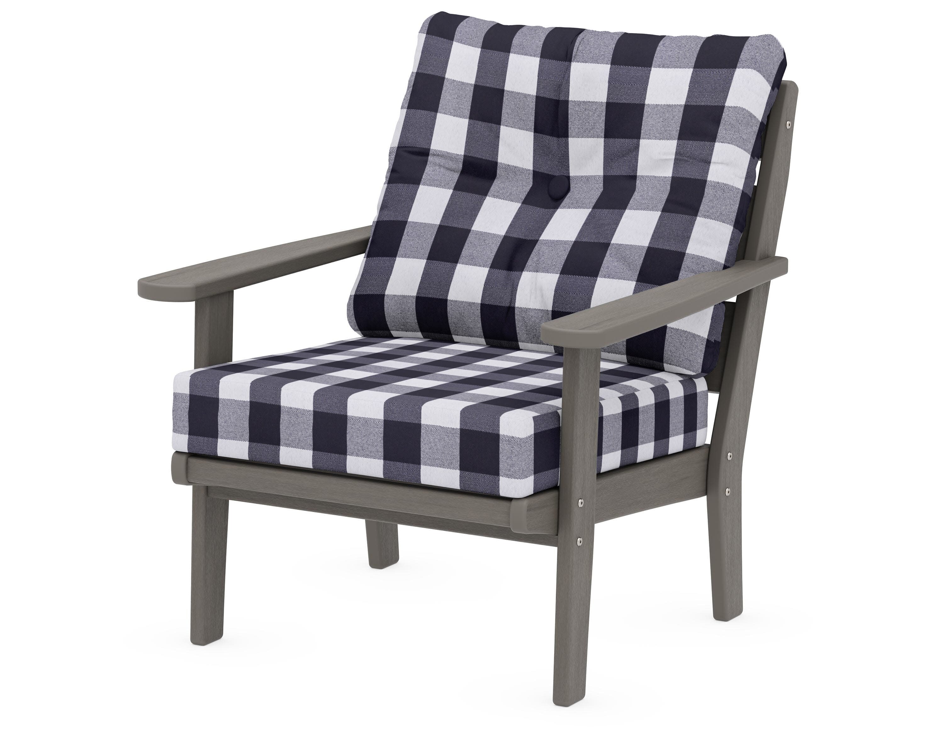 Lakeside Deep Seating Chair in Driftwood / Buffalo Plaid Navy