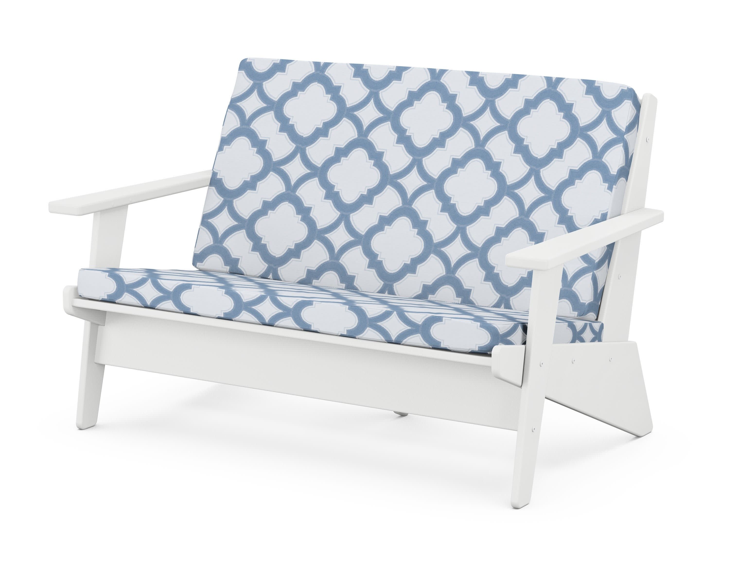 Riviera Modern Lounge Loveseat in White / Trellis Sky Blue