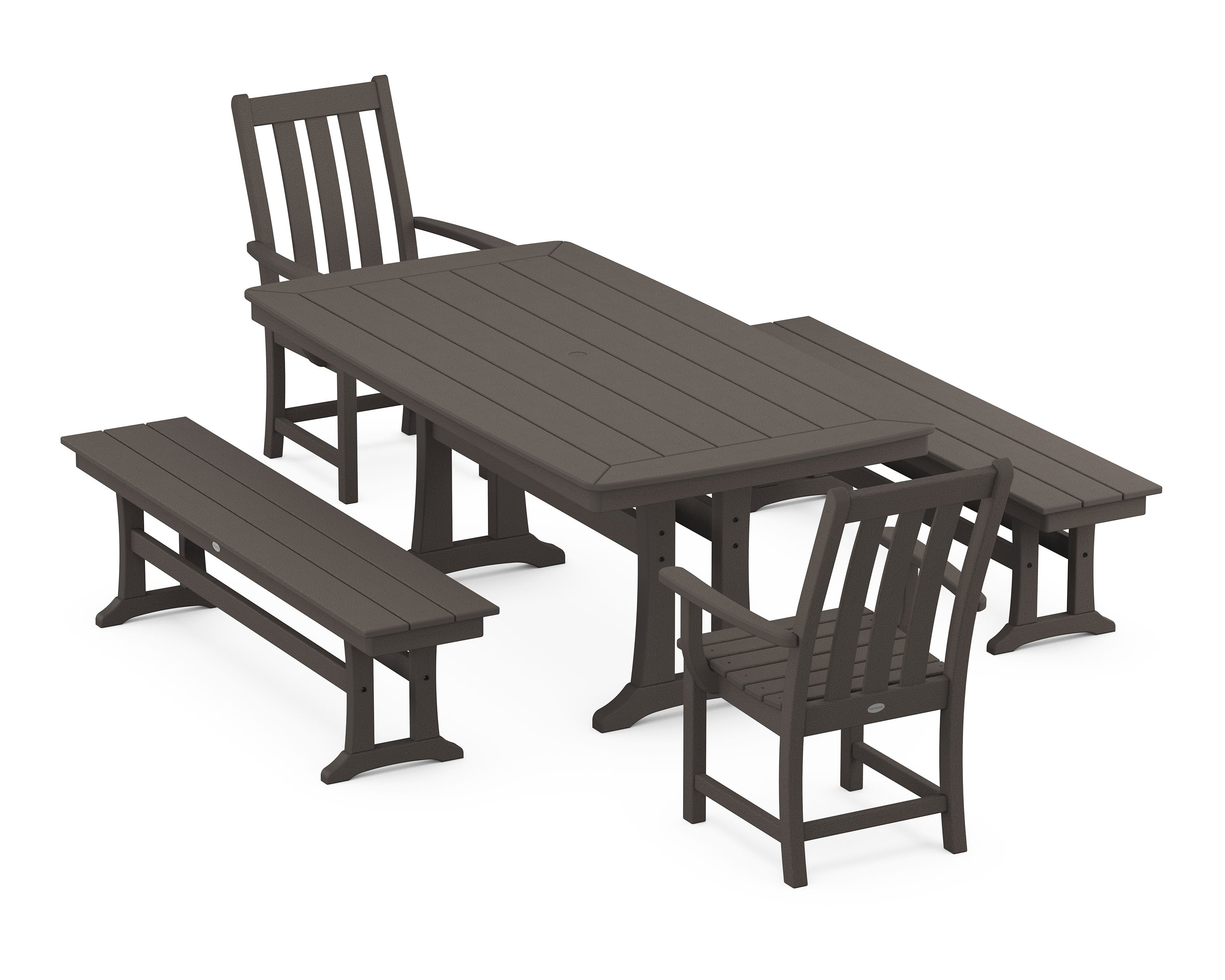 Vineyard 5-Piece Dining Set with Trestle Legs in Vintage Coffee