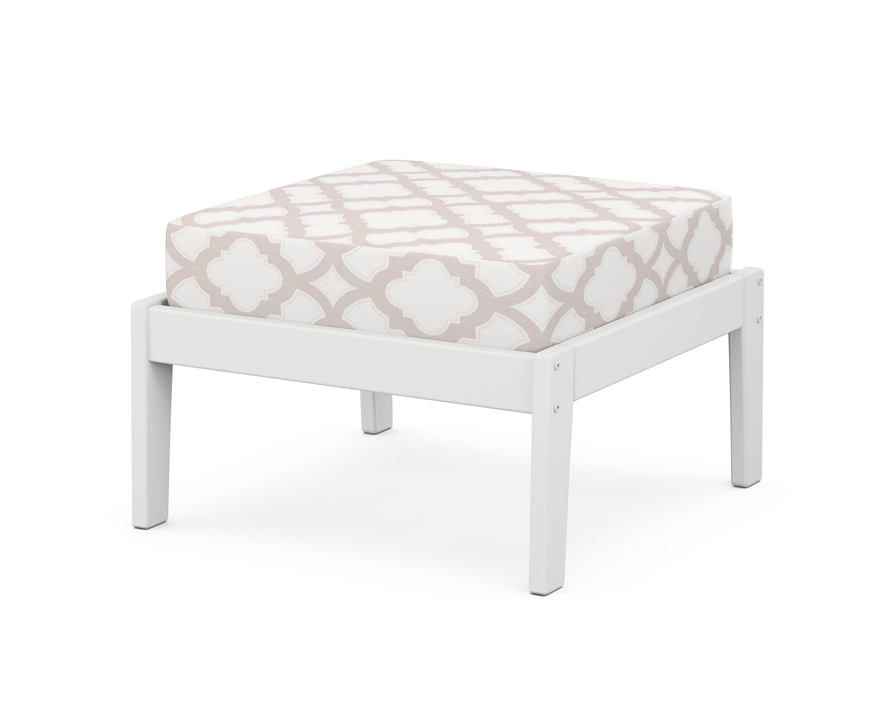 Deep Seating Ottoman in White / Trellis Dune Burlap