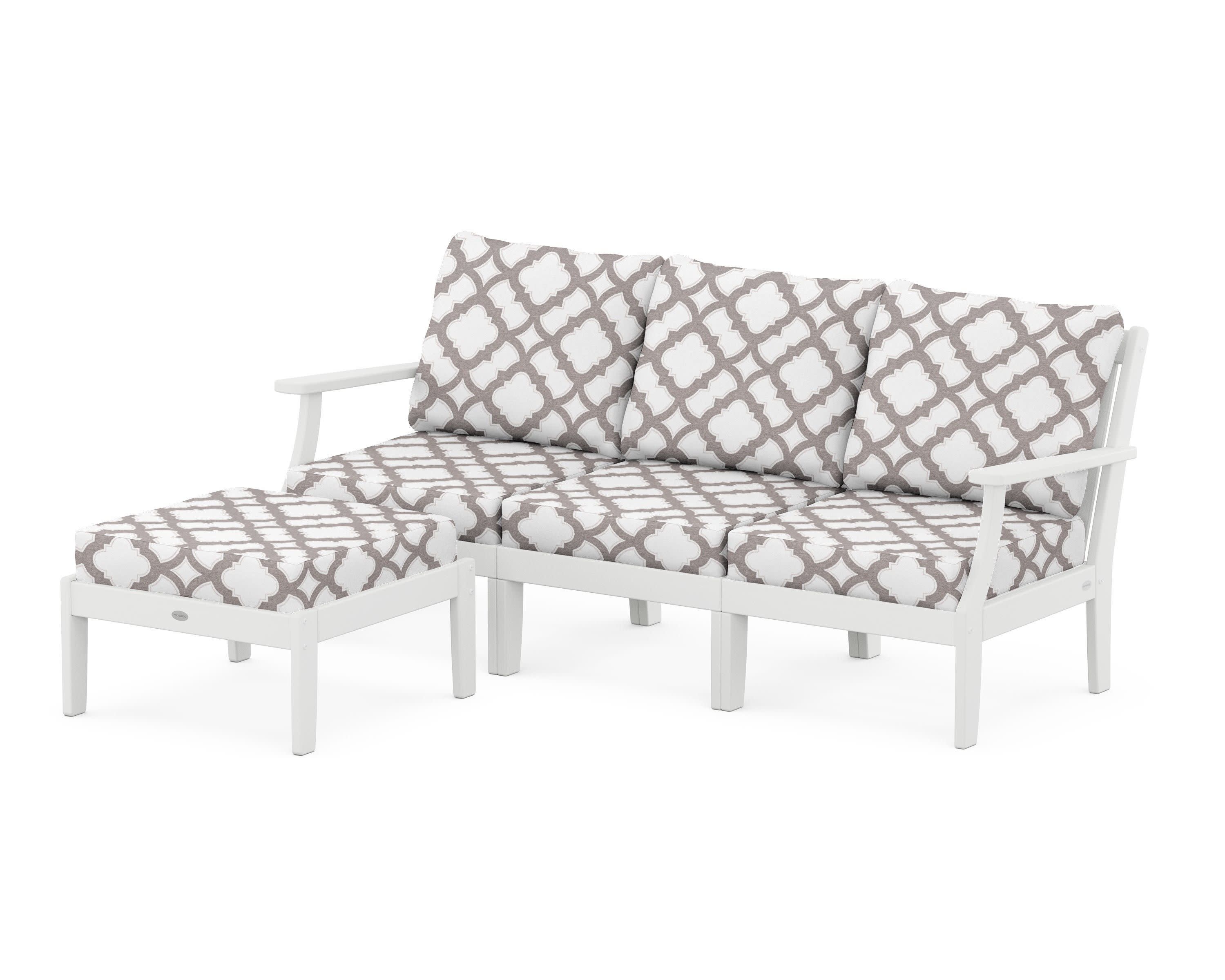 Braxton Modular 4-Piece Deep Seating Set with Ottoman in White / Trellis Grey Mist