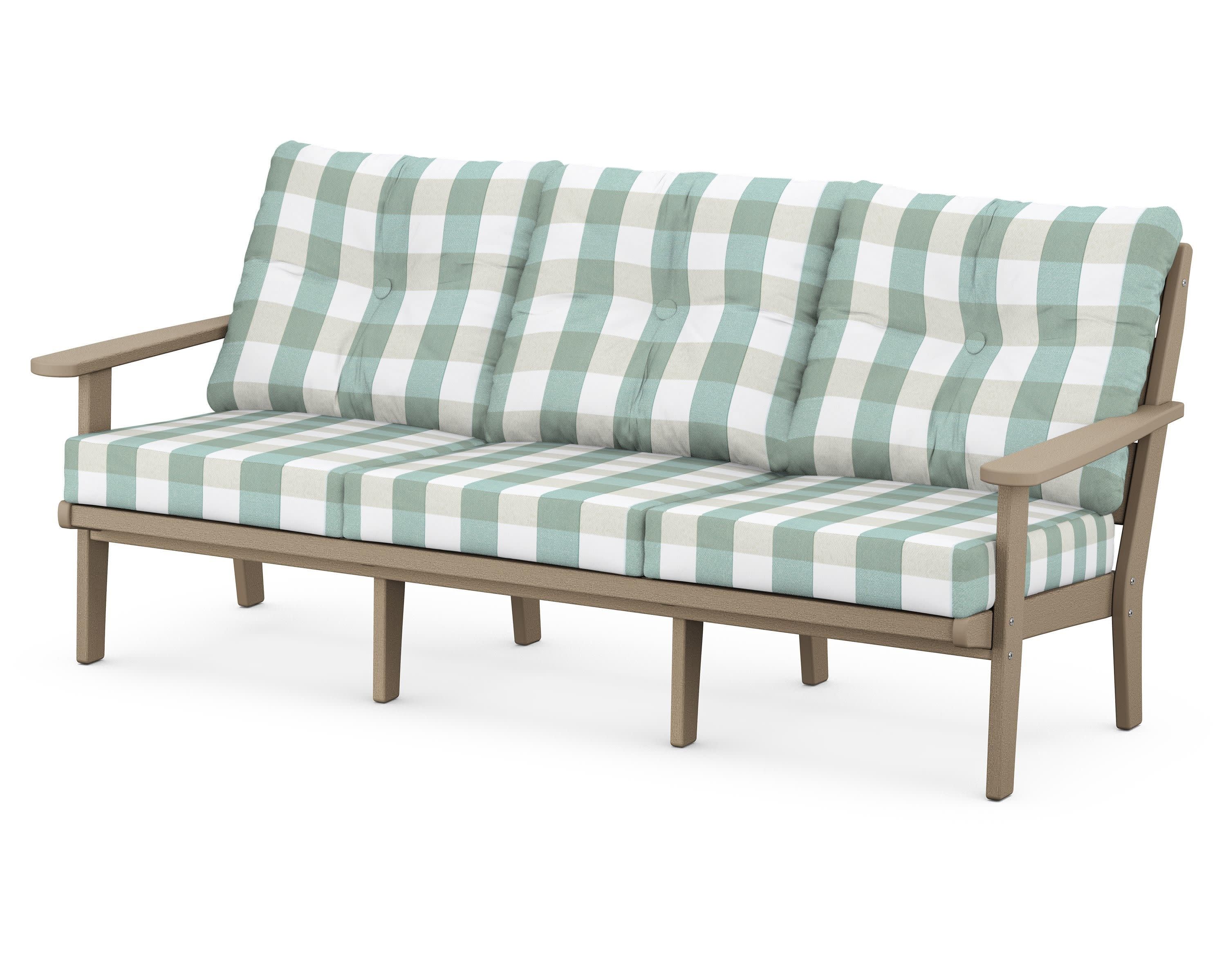 Lakeside Deep Seating Sofa in Vintage Sahara / Buffalo Plaid Glacier Spa
