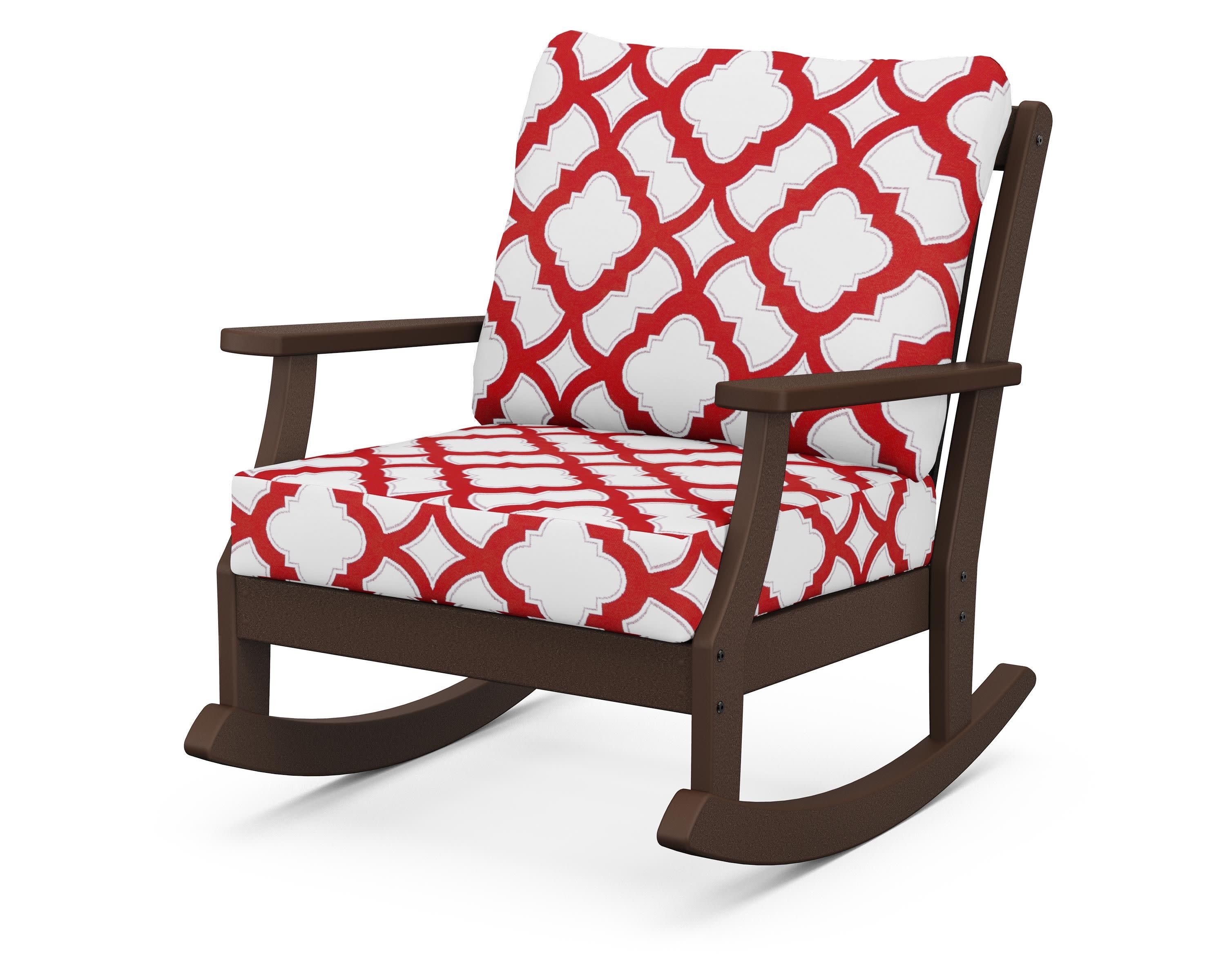 Braxton Deep Seating Rocking Chair in Mahogany / Trellis Crimson
