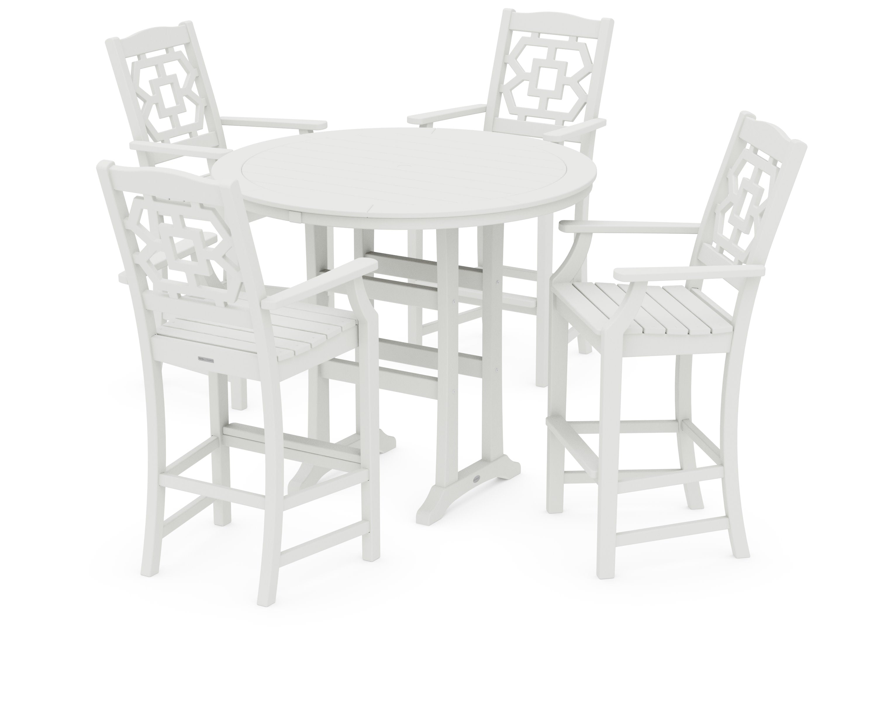 Chinoiserie 5-Piece Round Bar Set in Vintage White