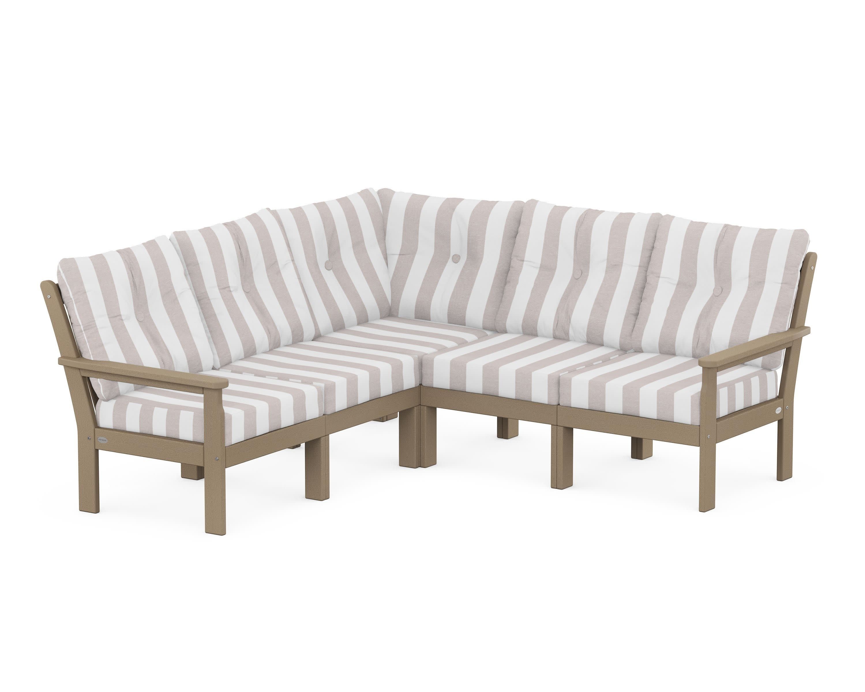Vineyard 5-Piece Sectional in Vintage Sahara / Cabana Stripe Dune Burlap