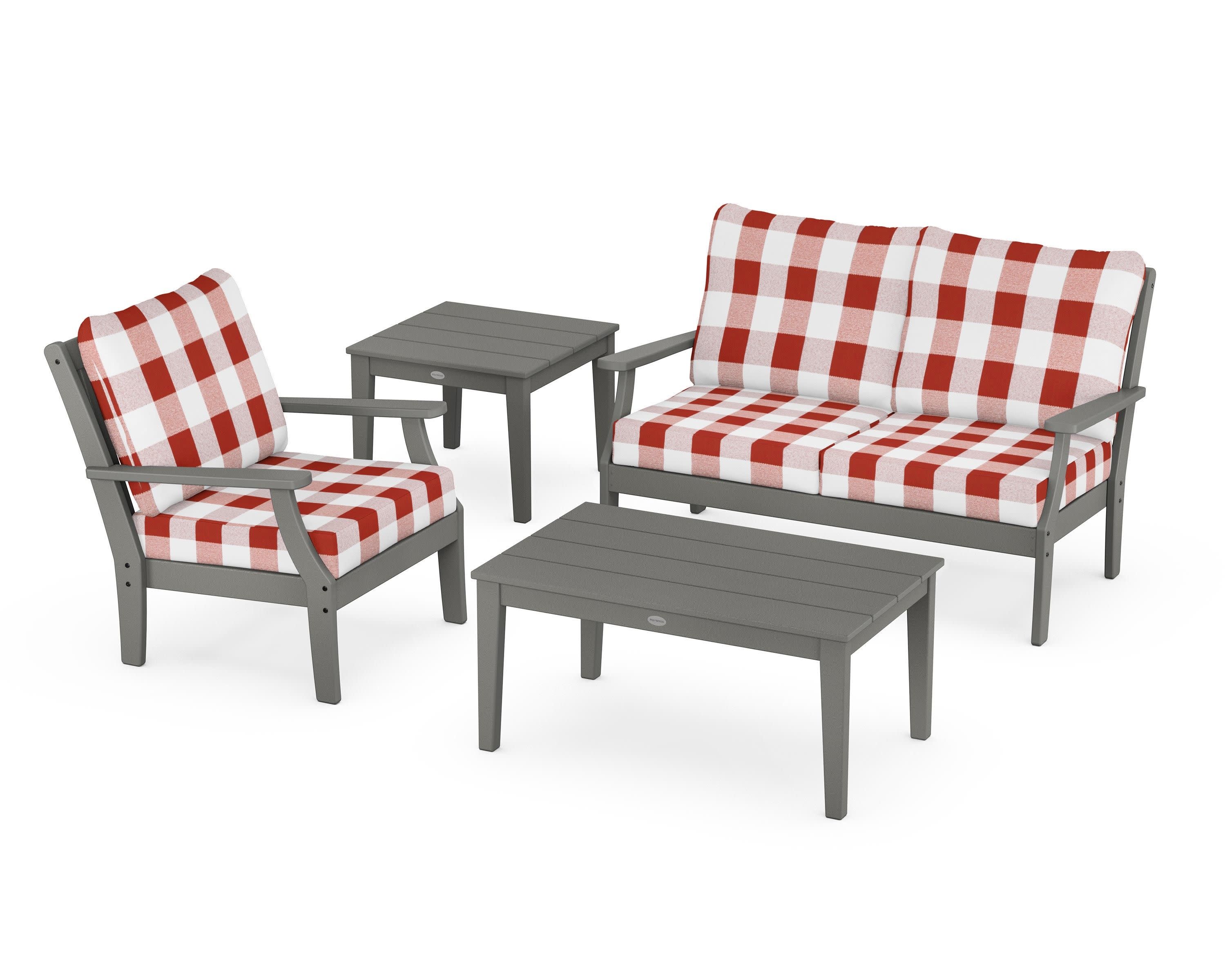 Braxton 4-Piece Deep Seating Set in Slate Grey / Buffalo Plaid Crimson