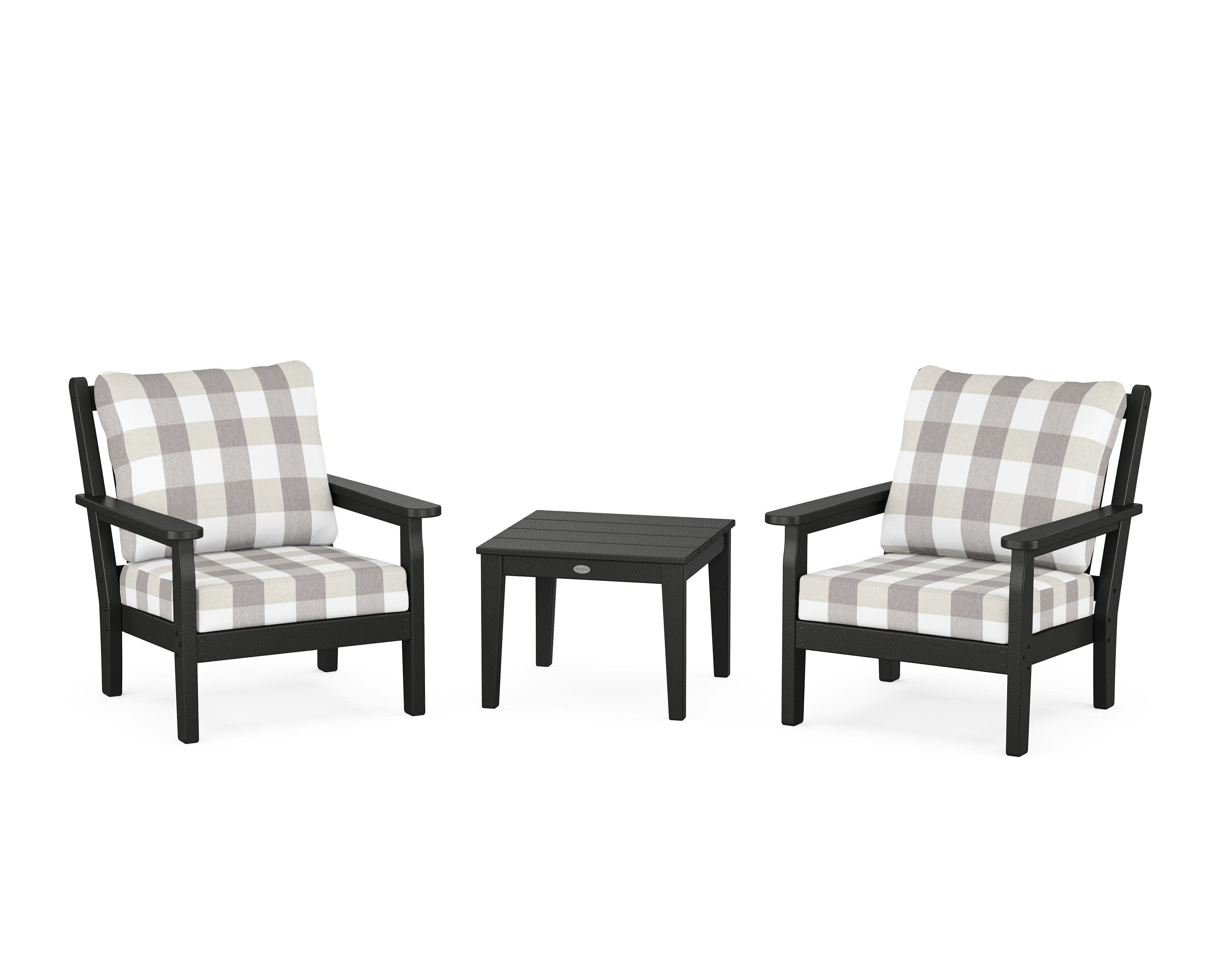 Chippendale 3-Piece Deep Seating Set in Black / Buffalo Plaid Grey Mist