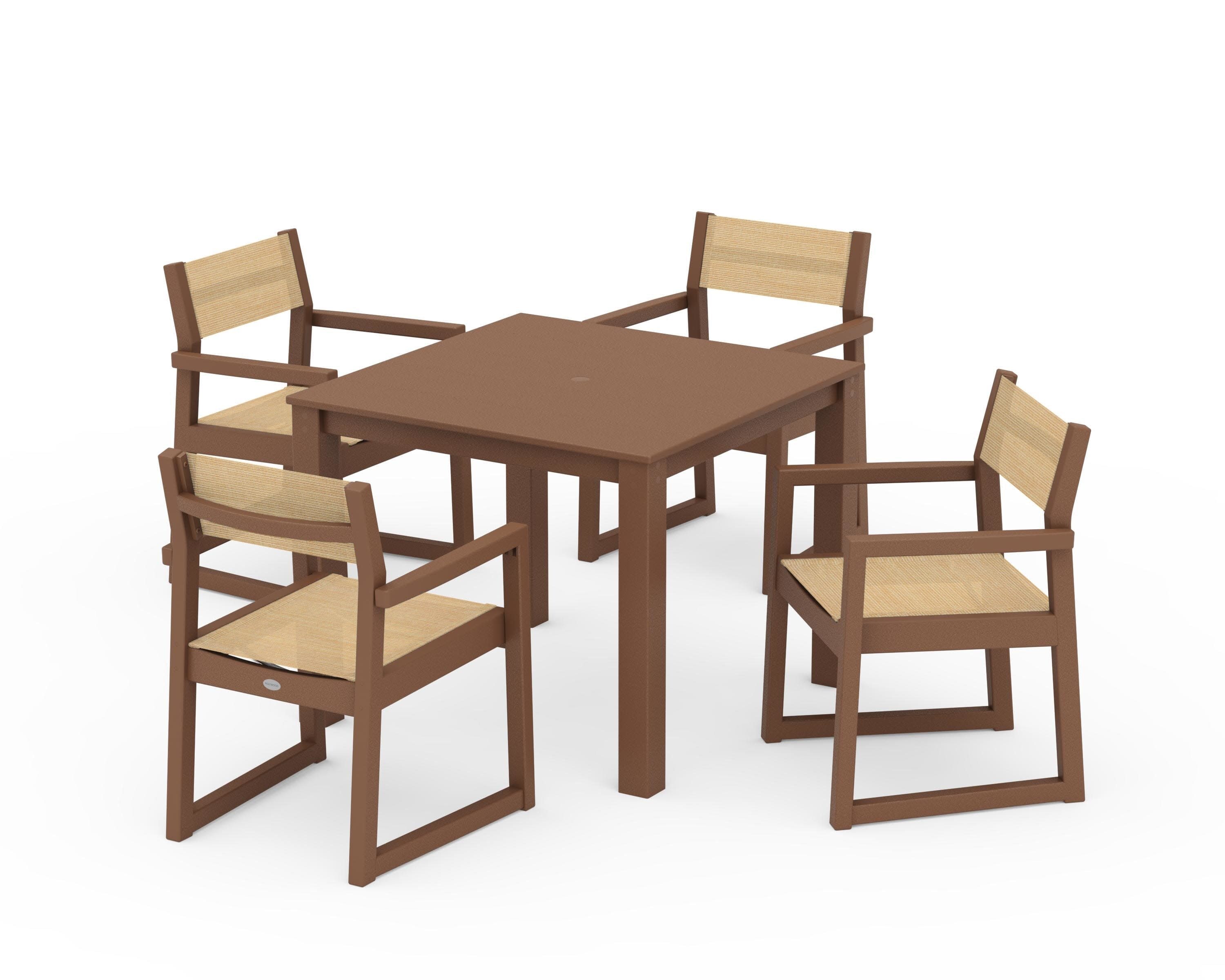 EDGE Sling Arm Chair 5-Piece Parsons Dining Set in Teak / Dupioni Apricot Sling