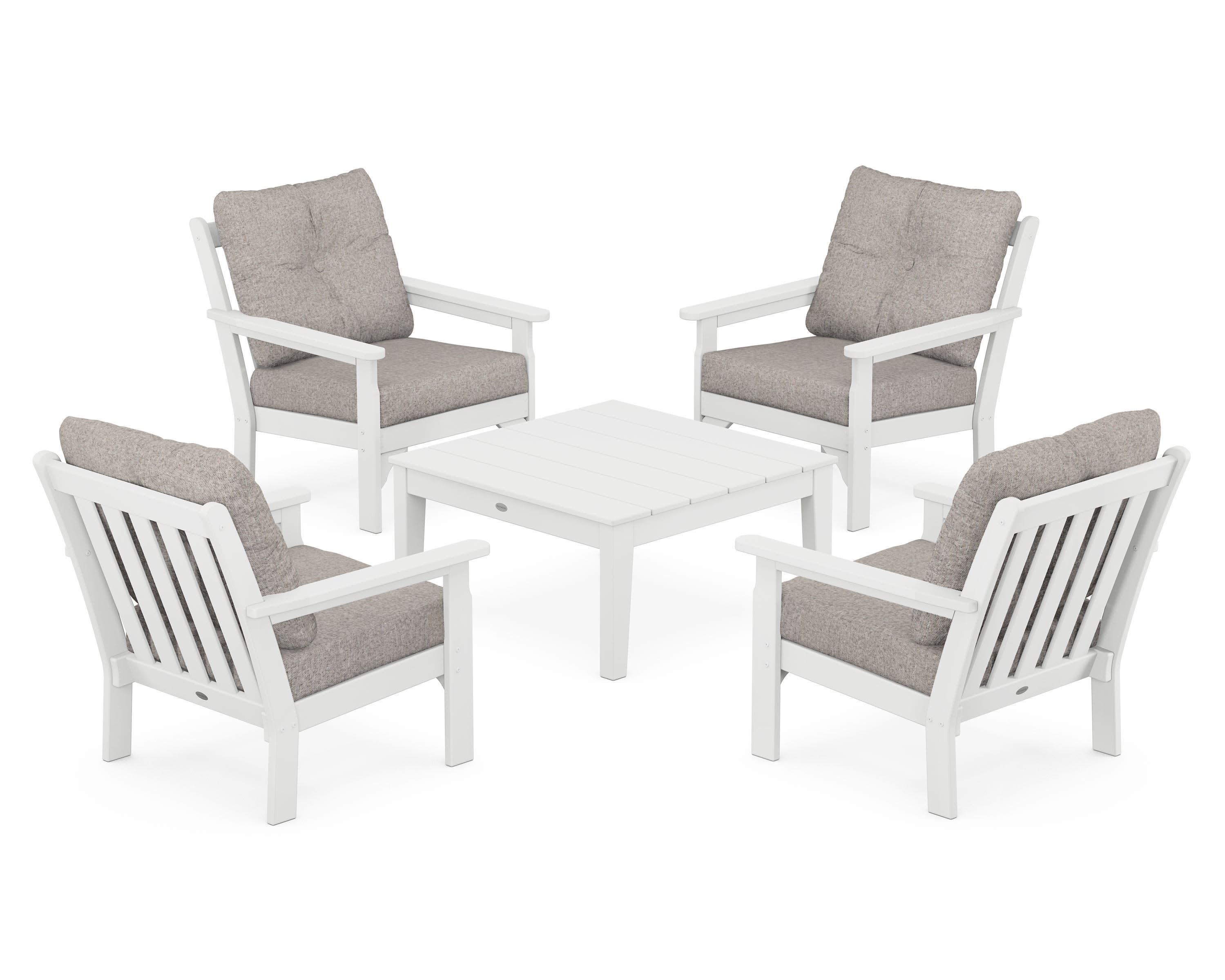 Vineyard 5-Piece Deep Seating Conversation Set in White / Weathered Tweed