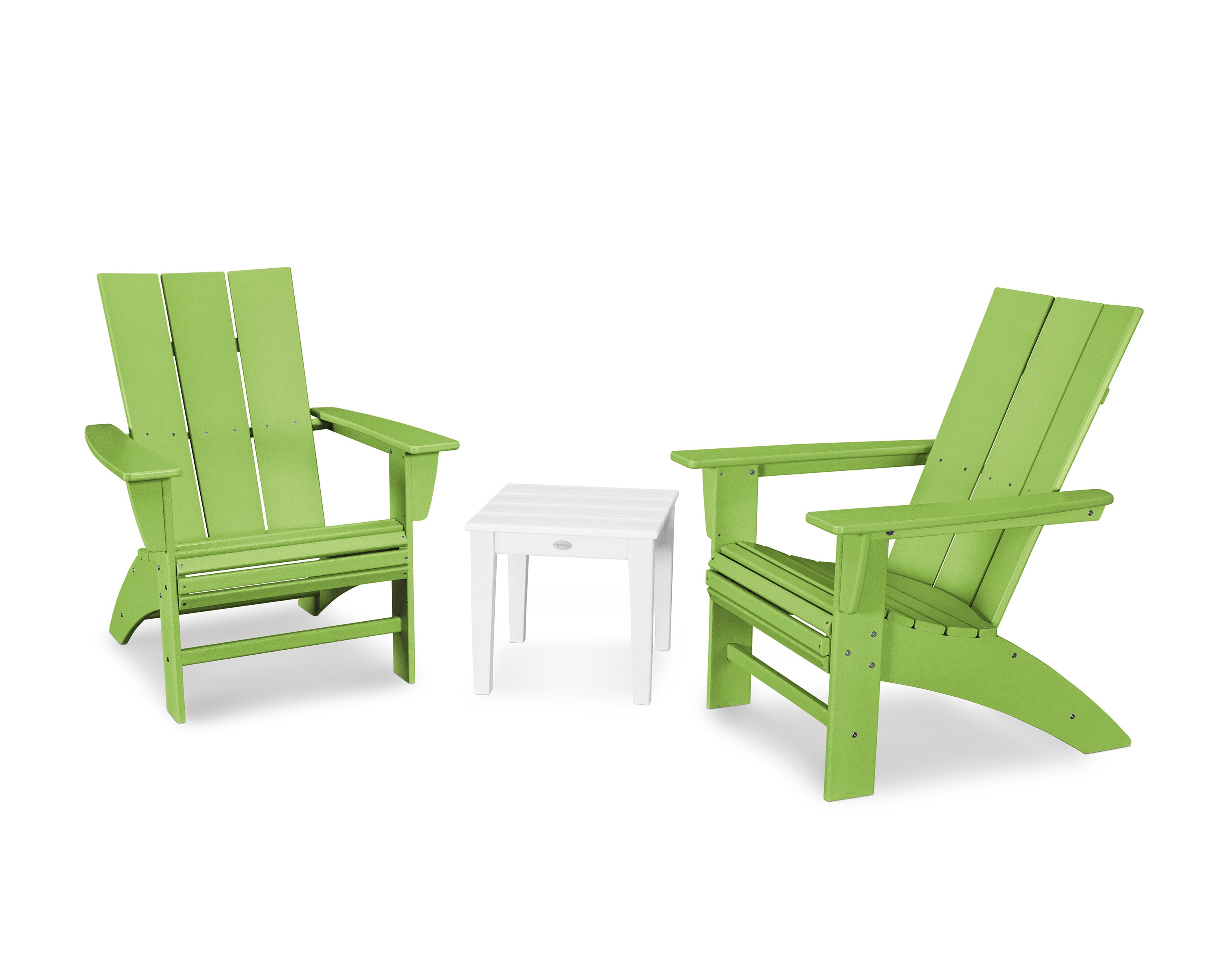 Modern 3-Piece Curveback  Adirondack Set in Lime / White