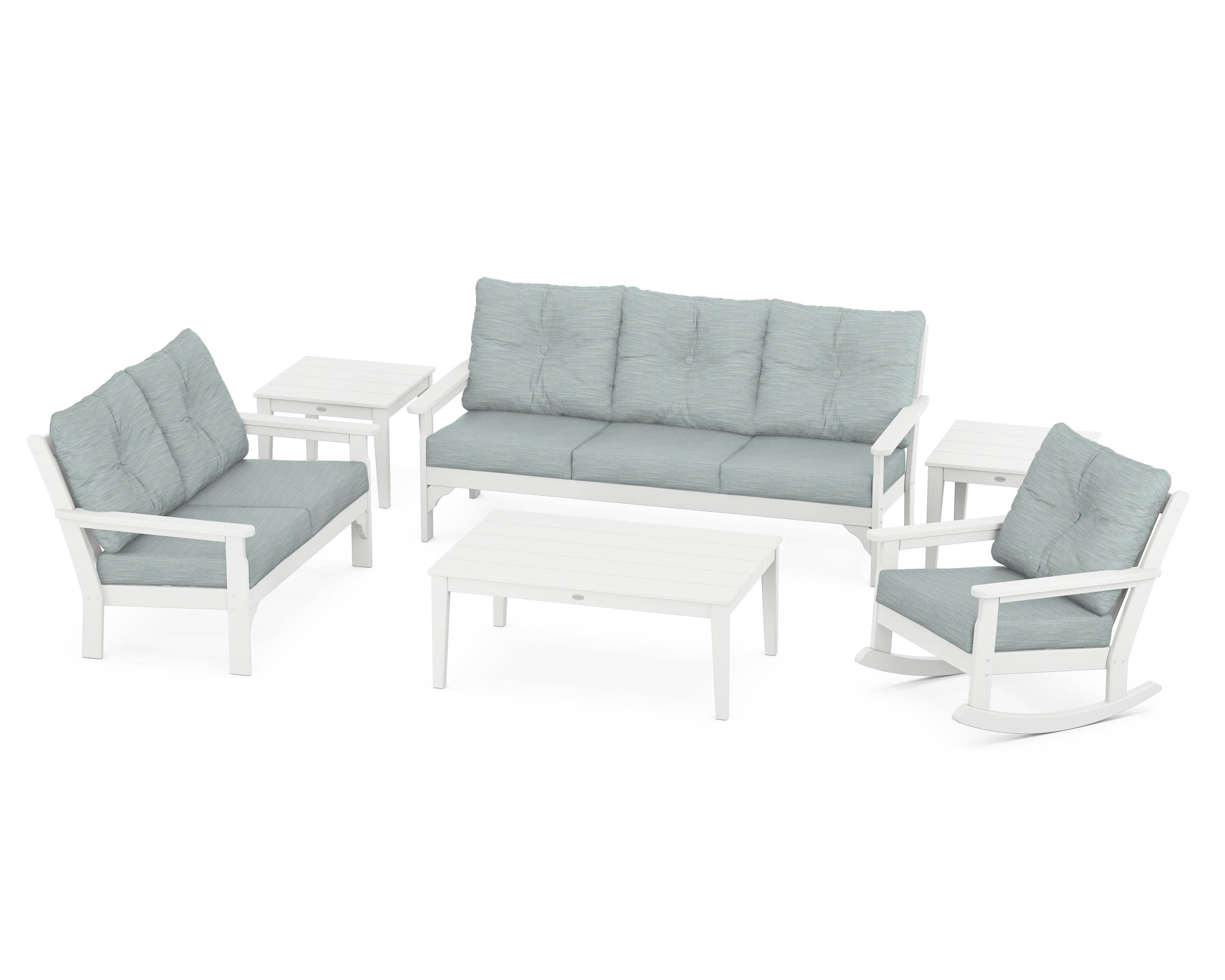 Vineyard 6-Piece Deep Seating Set in White / Soothe Mist