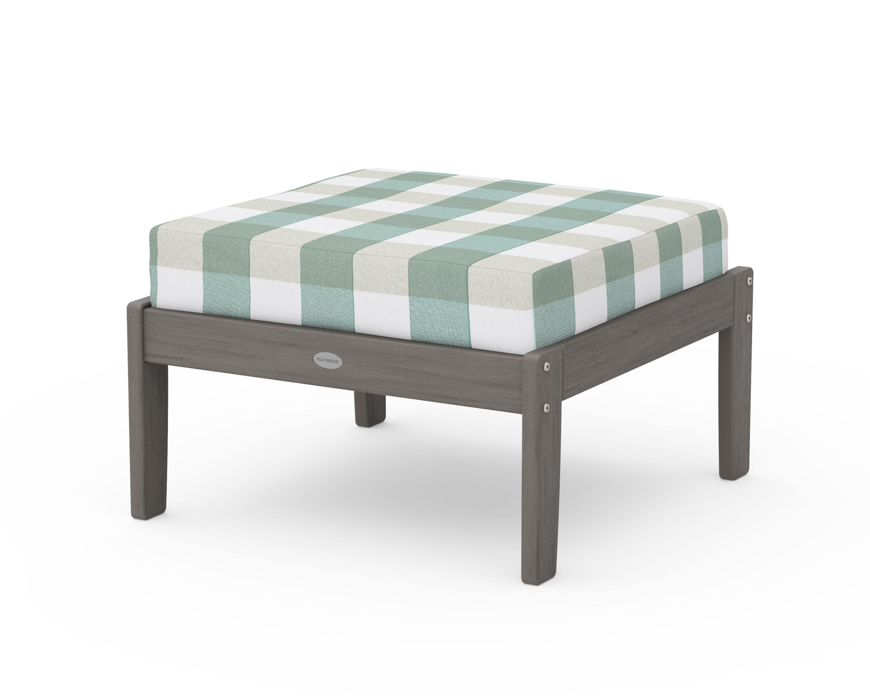 Braxton Deep Seating Ottoman in Driftwood / Buffalo Plaid Glacier Spa