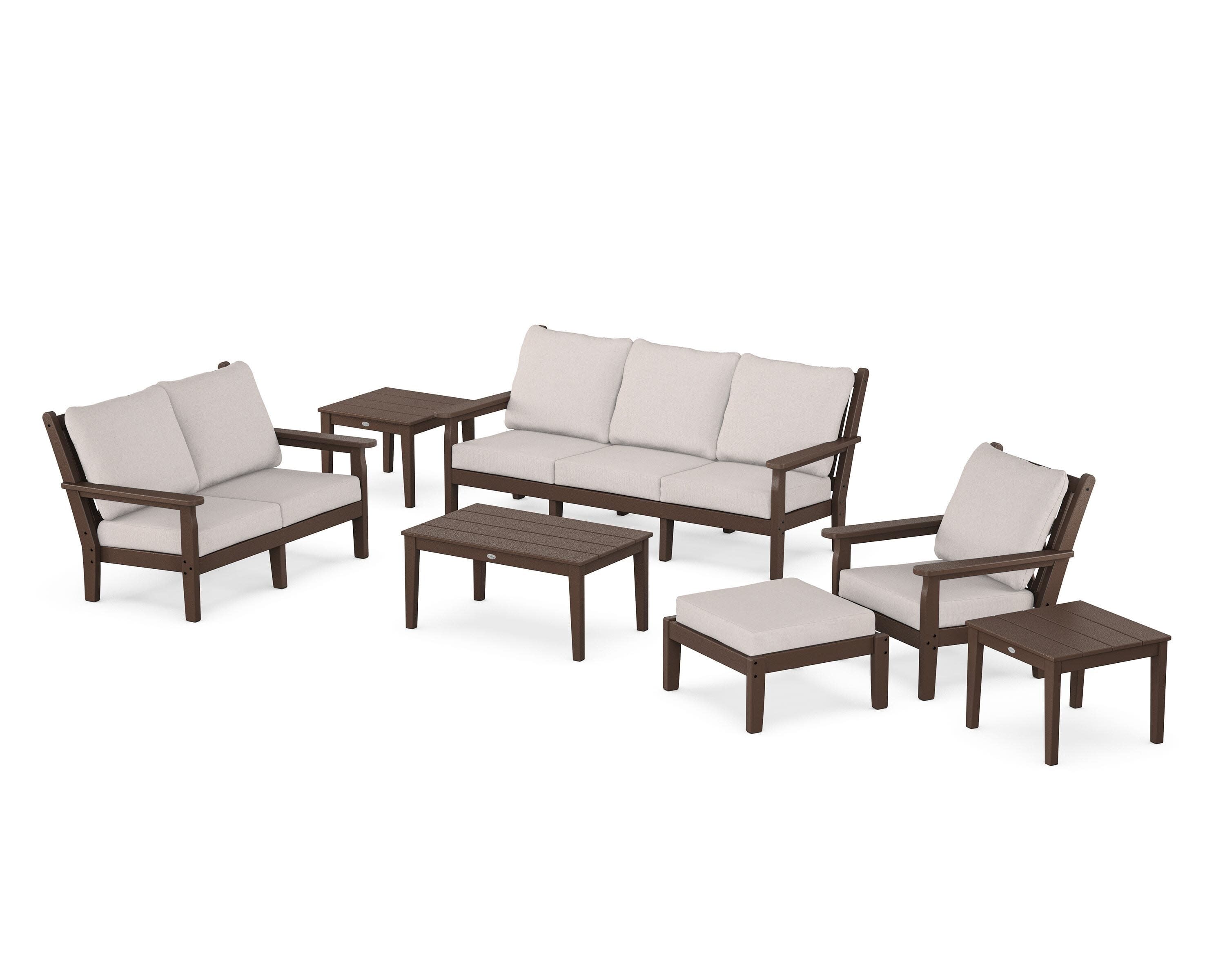Chippendale 7-Piece Deep Seating Set in Mahogany / Dune Burlap