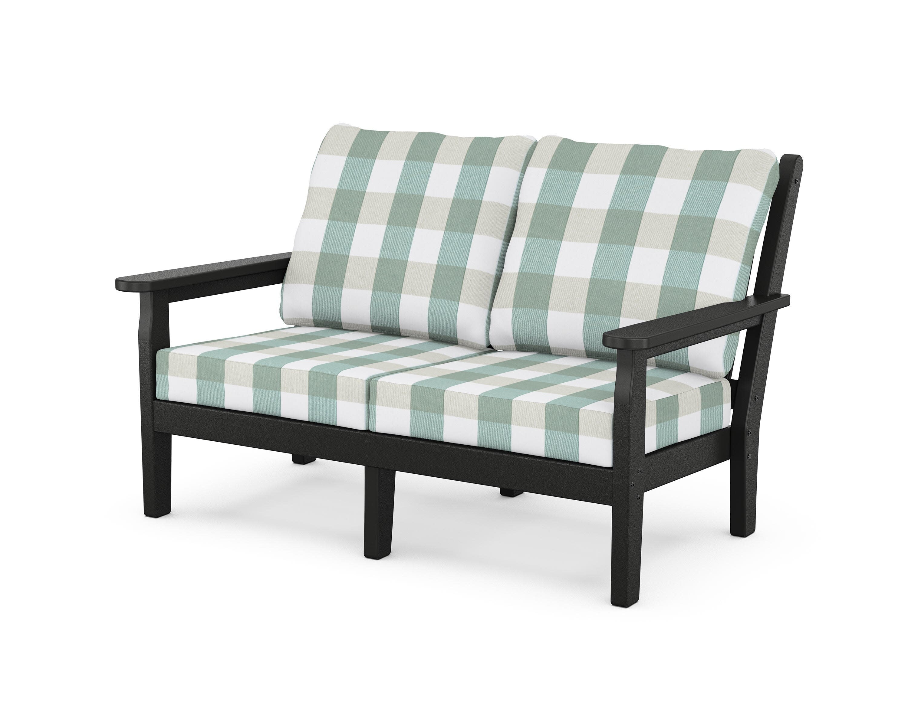 Chippendale Deep Seating Loveseat in Black / Buffalo Plaid Glacier Spa