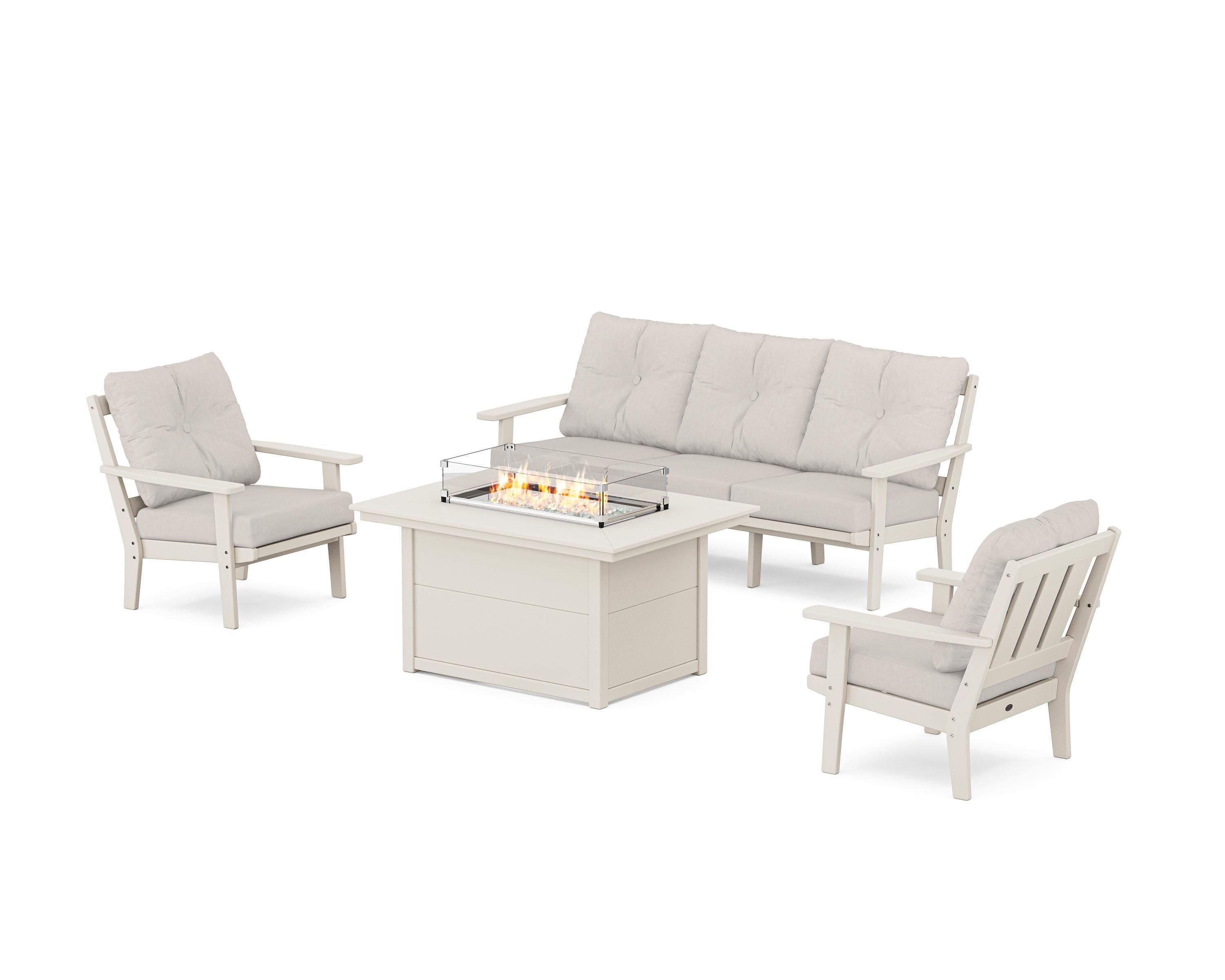 Oxford Deep Seating Fire Pit Table Set in Sand / Cast Ash