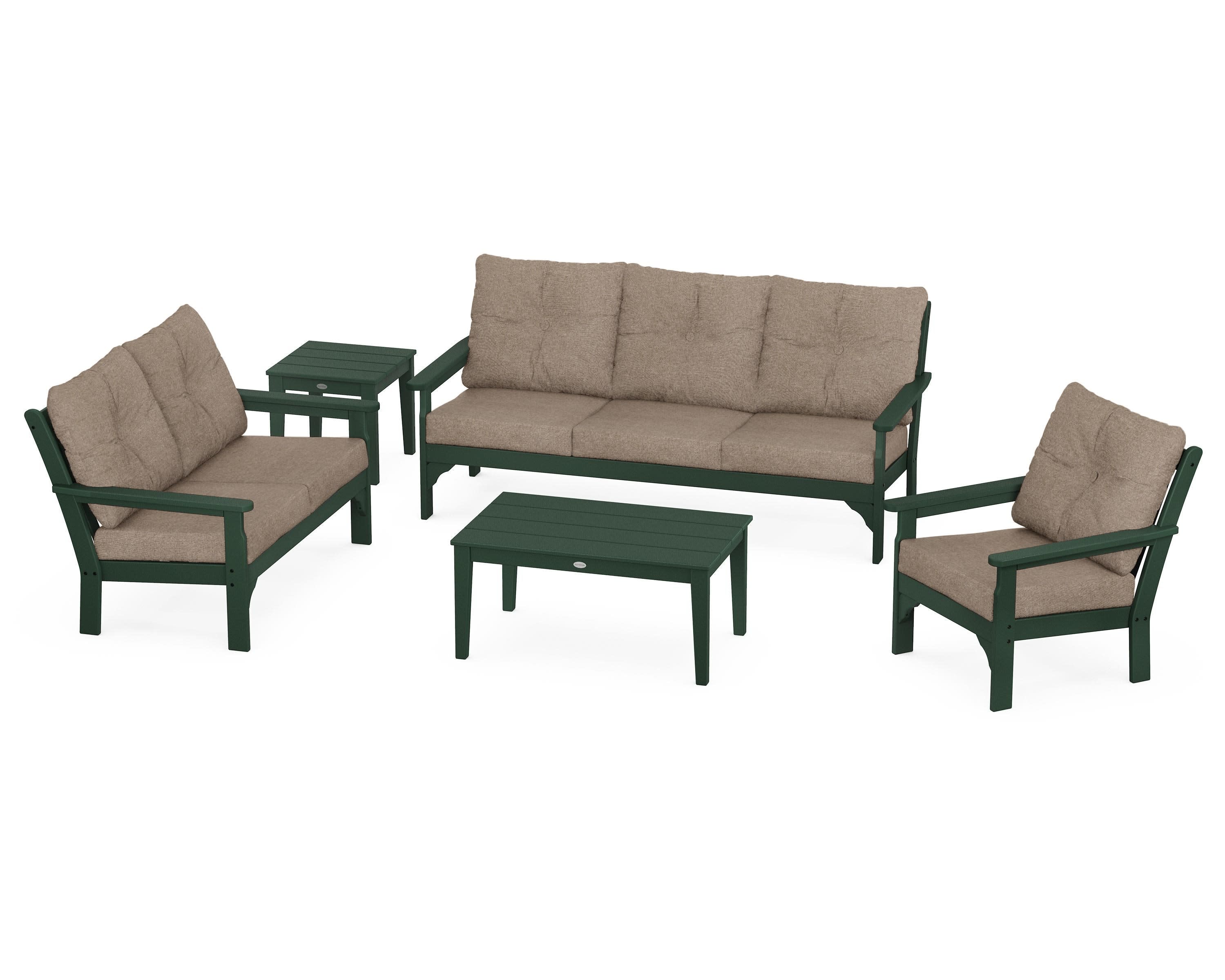 Vineyard 5 Piece Deep Seating Set in Green / Spiced Burlap