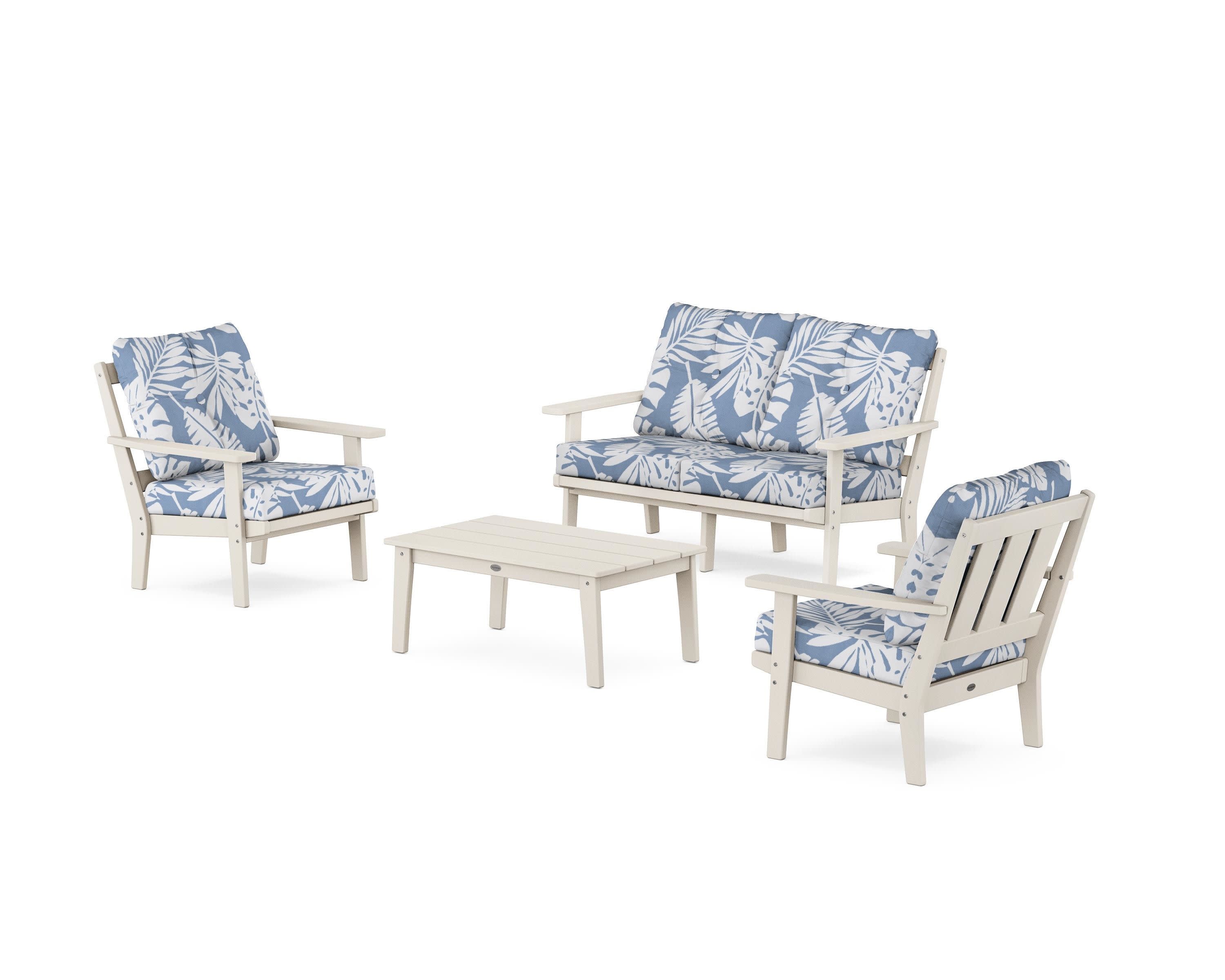 Oxford 4-Piece Deep Seating Set with Loveseat in Sand / Leaf Sky Blue