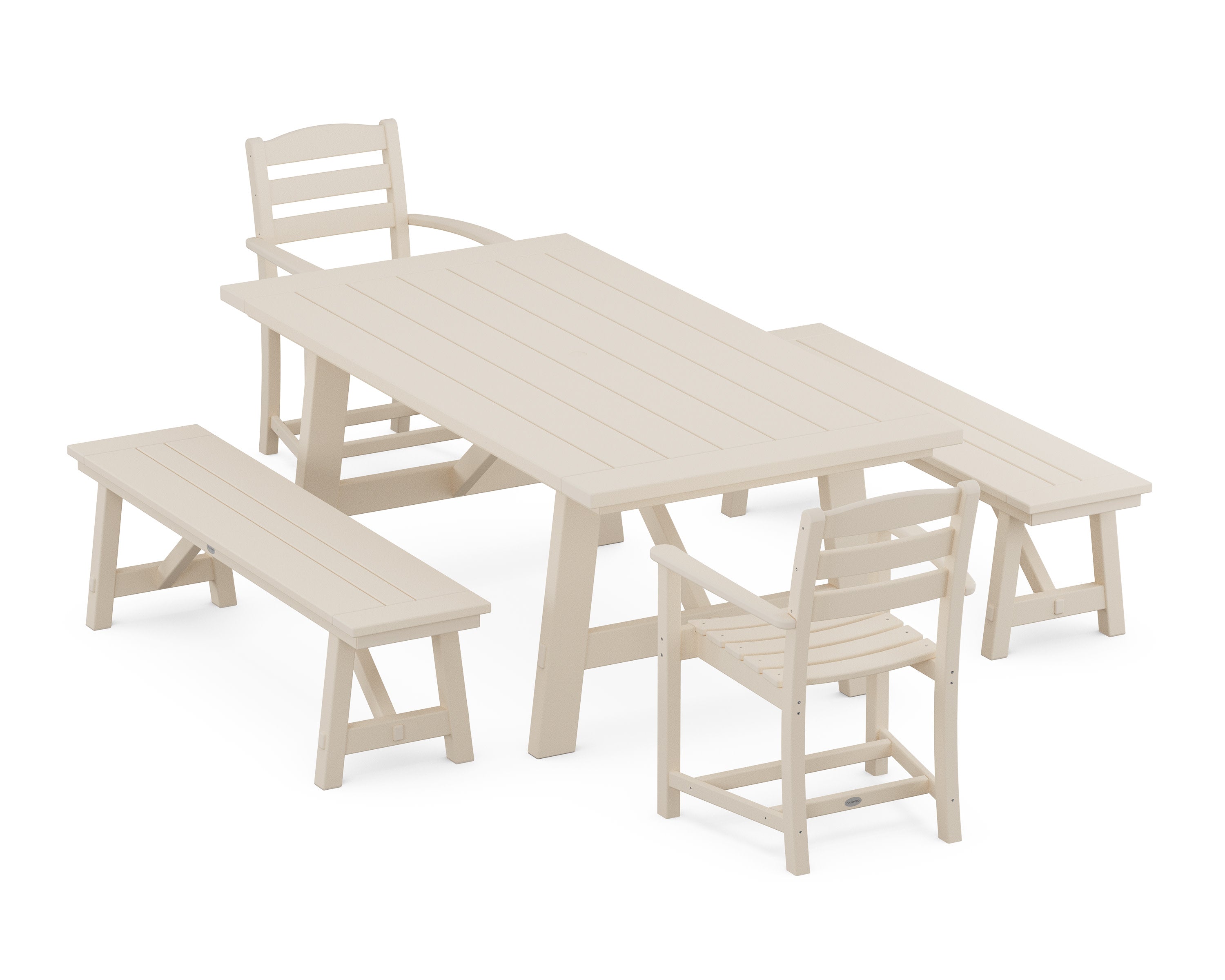 La Casa Caf 5-Piece Rustic Farmhouse Dining Set With Benches in Sand