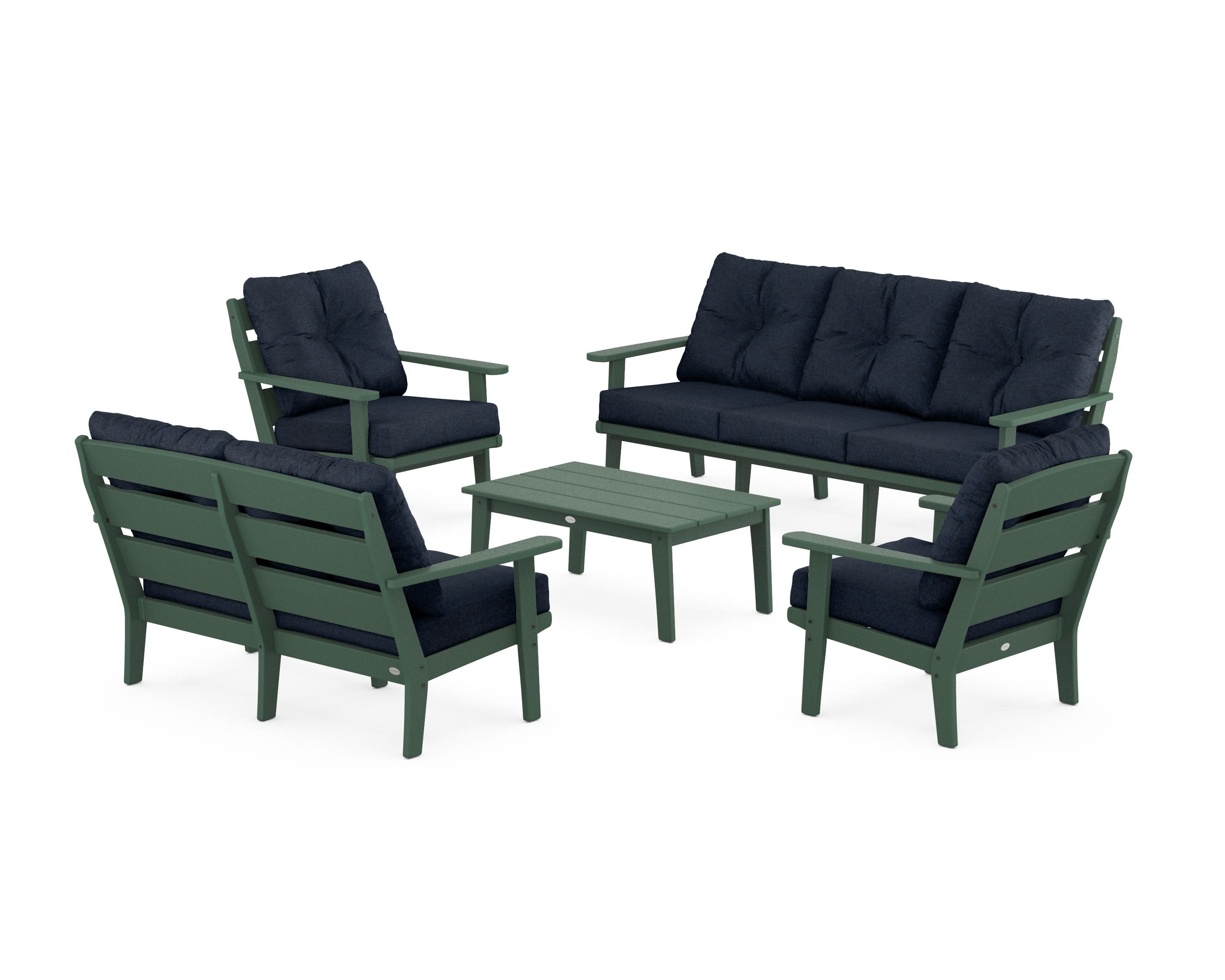 Lakeside 5-Piece Lounge Sofa Set in Green / Marine Indigo