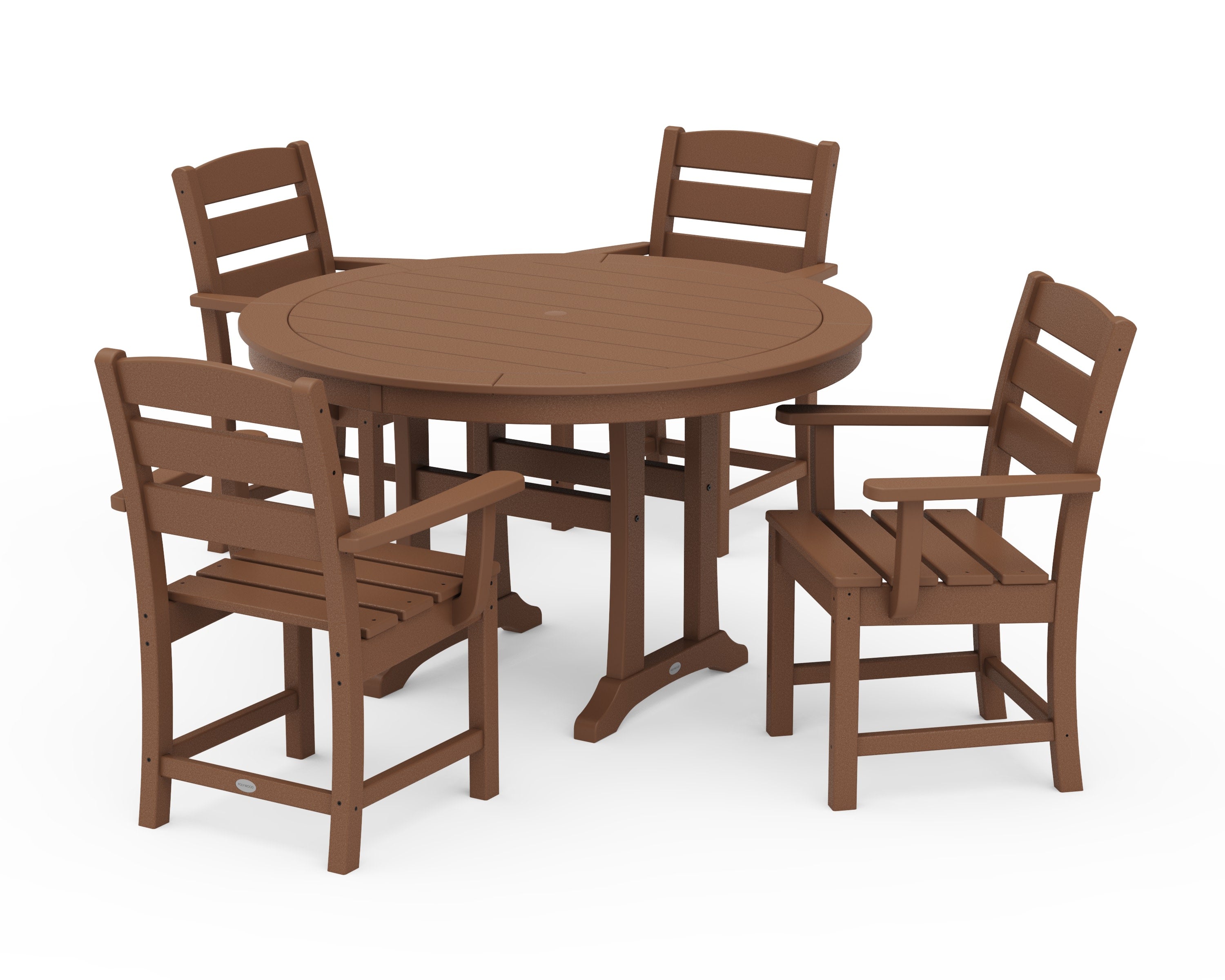 Lakeside 5-Piece Round Dining Set with Trestle Legs in Teak