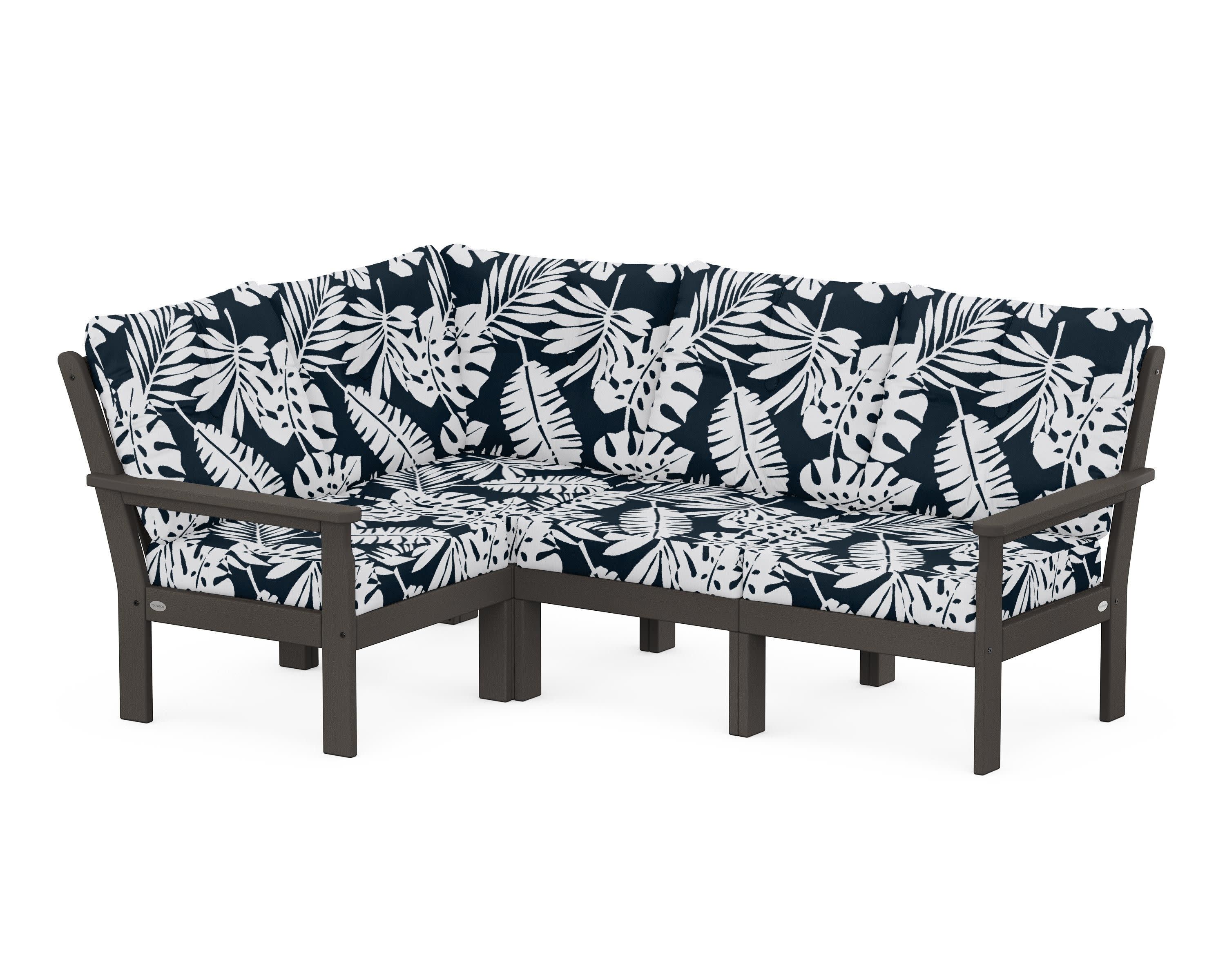 Vineyard 4-Piece Sectional in Vintage Coffee / Leaf Marine Indigo