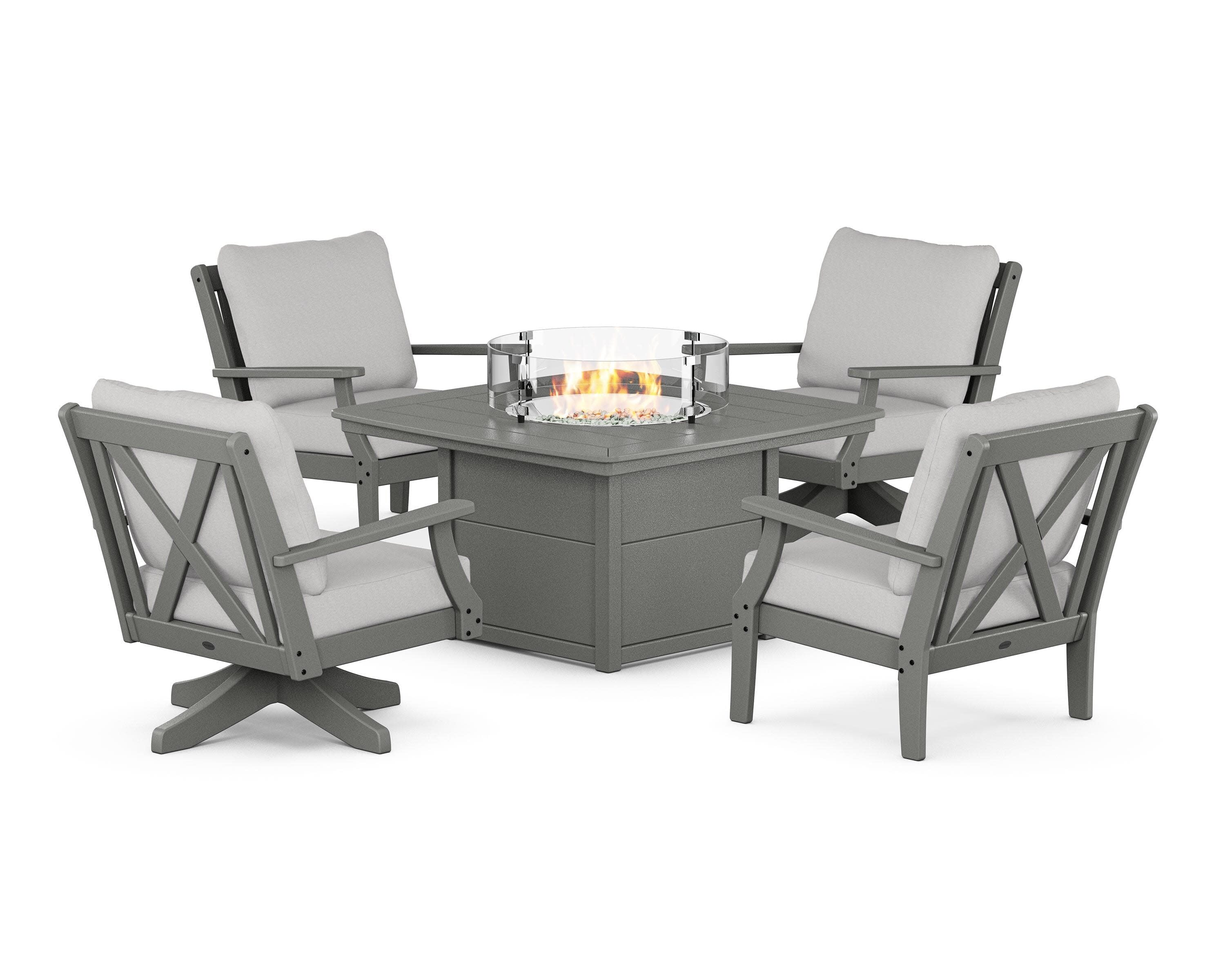 Braxton 5-Piece Deep Seating Set with Fire Table in Slate Grey / Diamond in the Rough