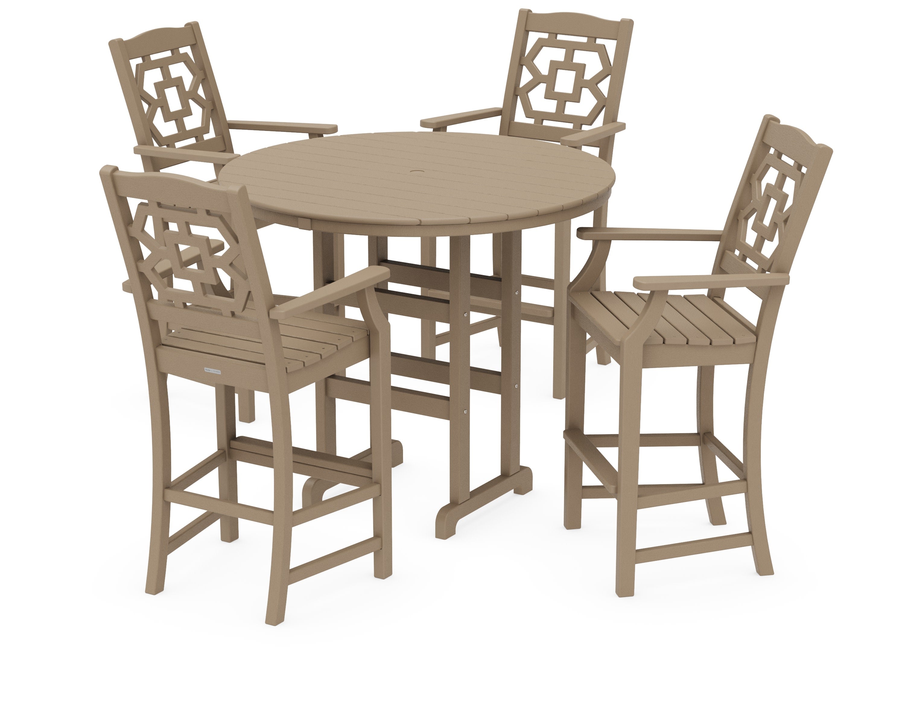 Chinoiserie 5-Piece Round Farmhouse Bar Set in Vintage Sahara