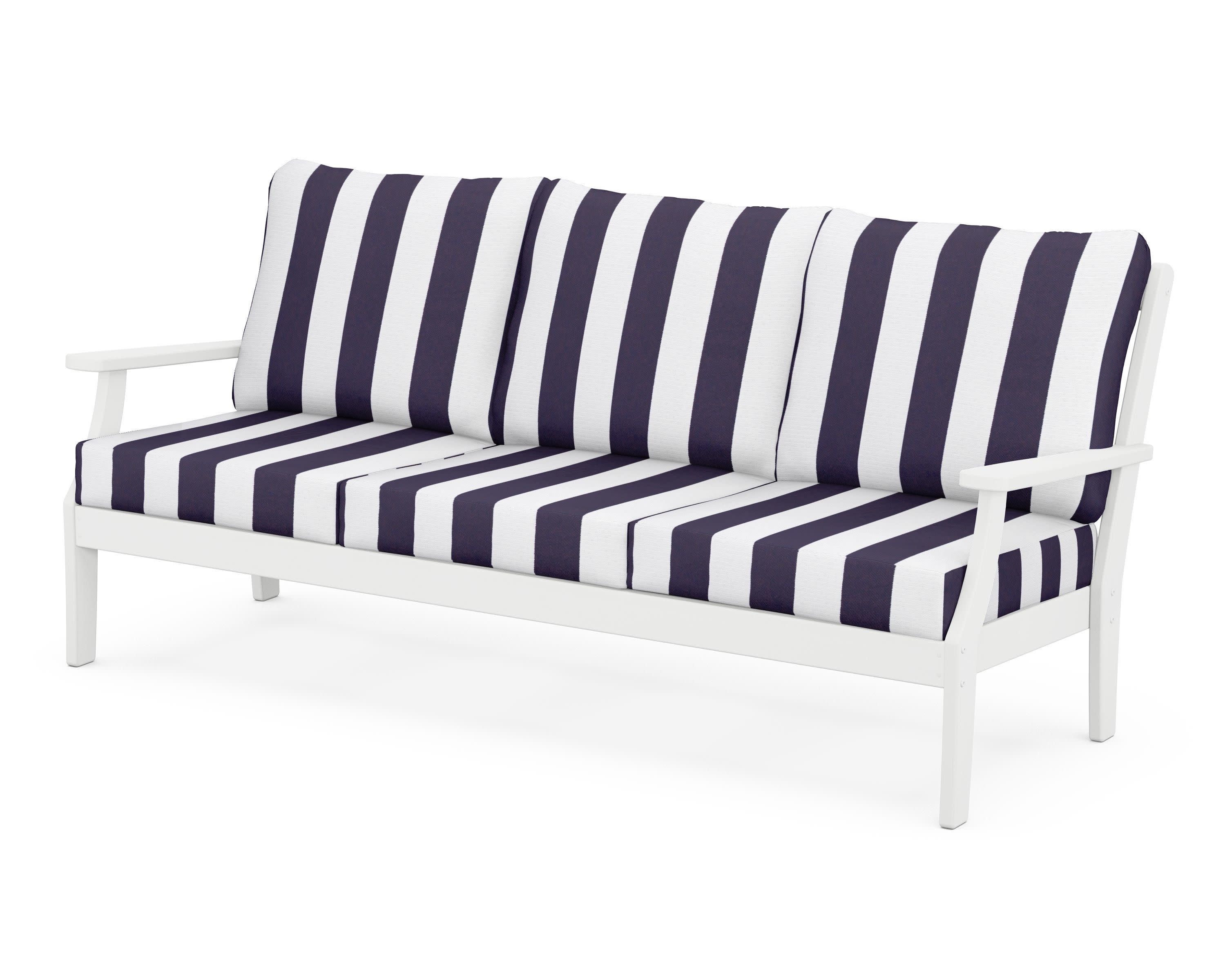 Braxton Deep Seating Sofa in White / Cabana Stripe Navy