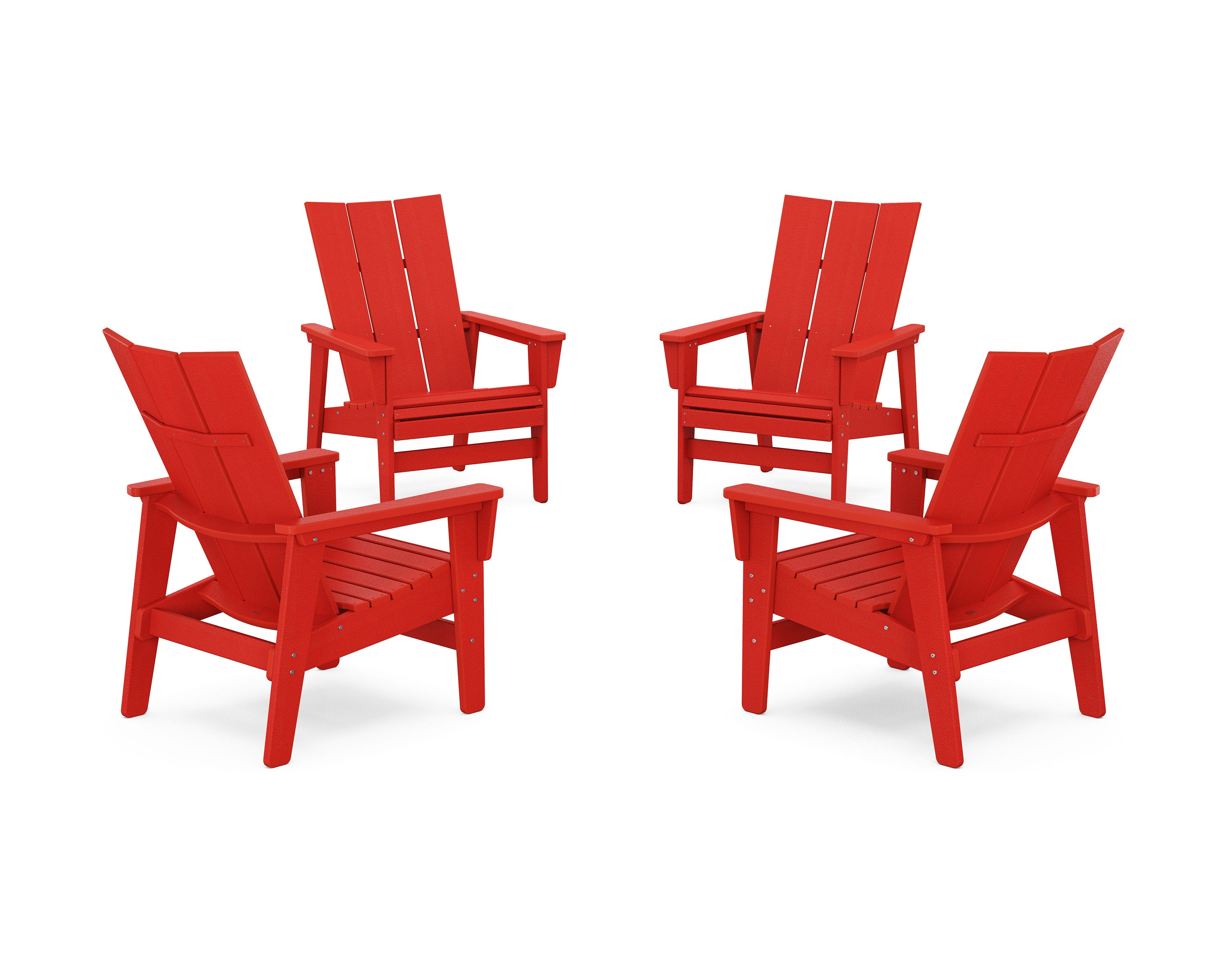 4-Piece Modern Grand Upright Adirondack Chair Conversation Set in Sunset Red