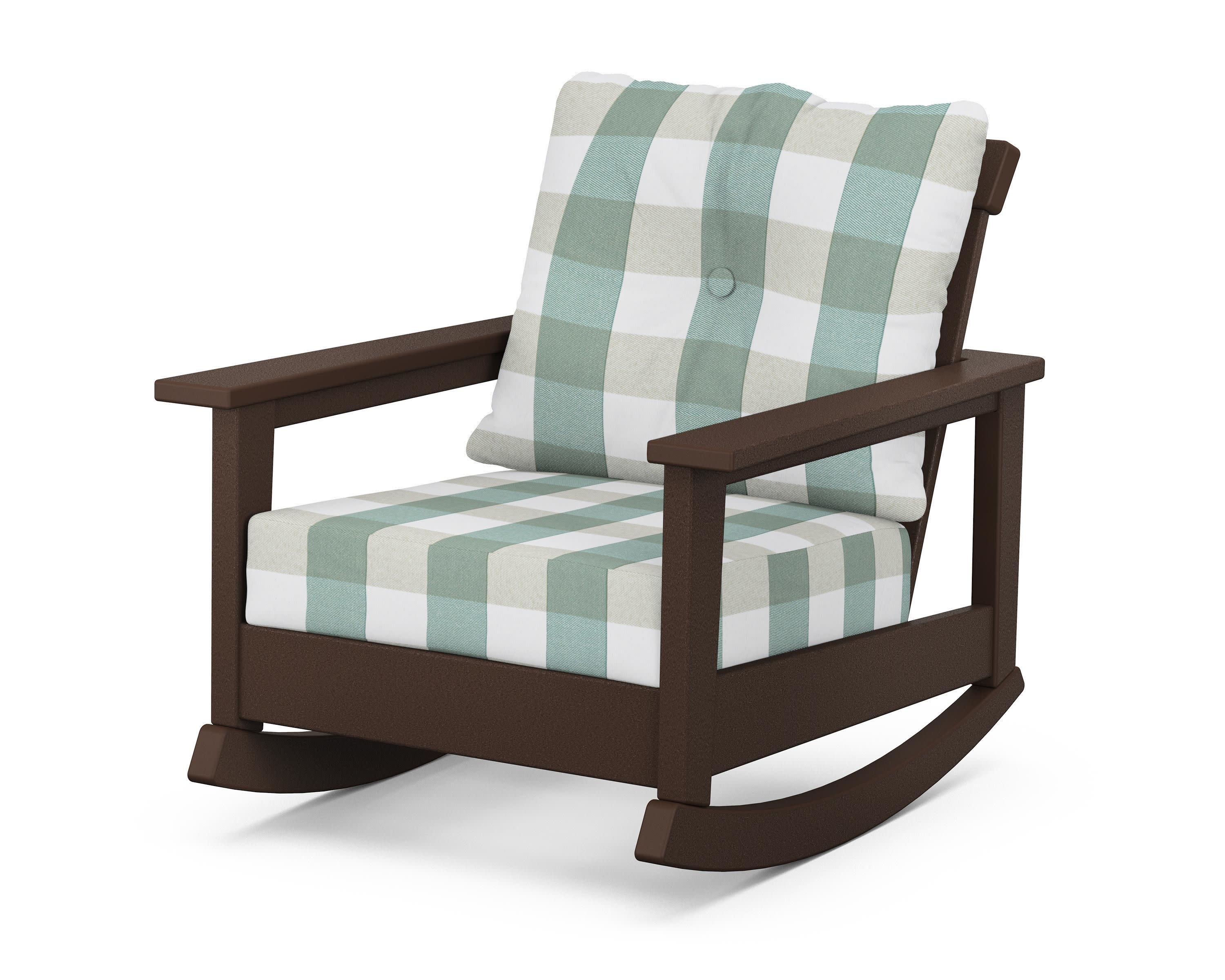 Prescott Deep Seating Rocking Chair in Mahogany / Buffalo Plaid Glacier Spa
