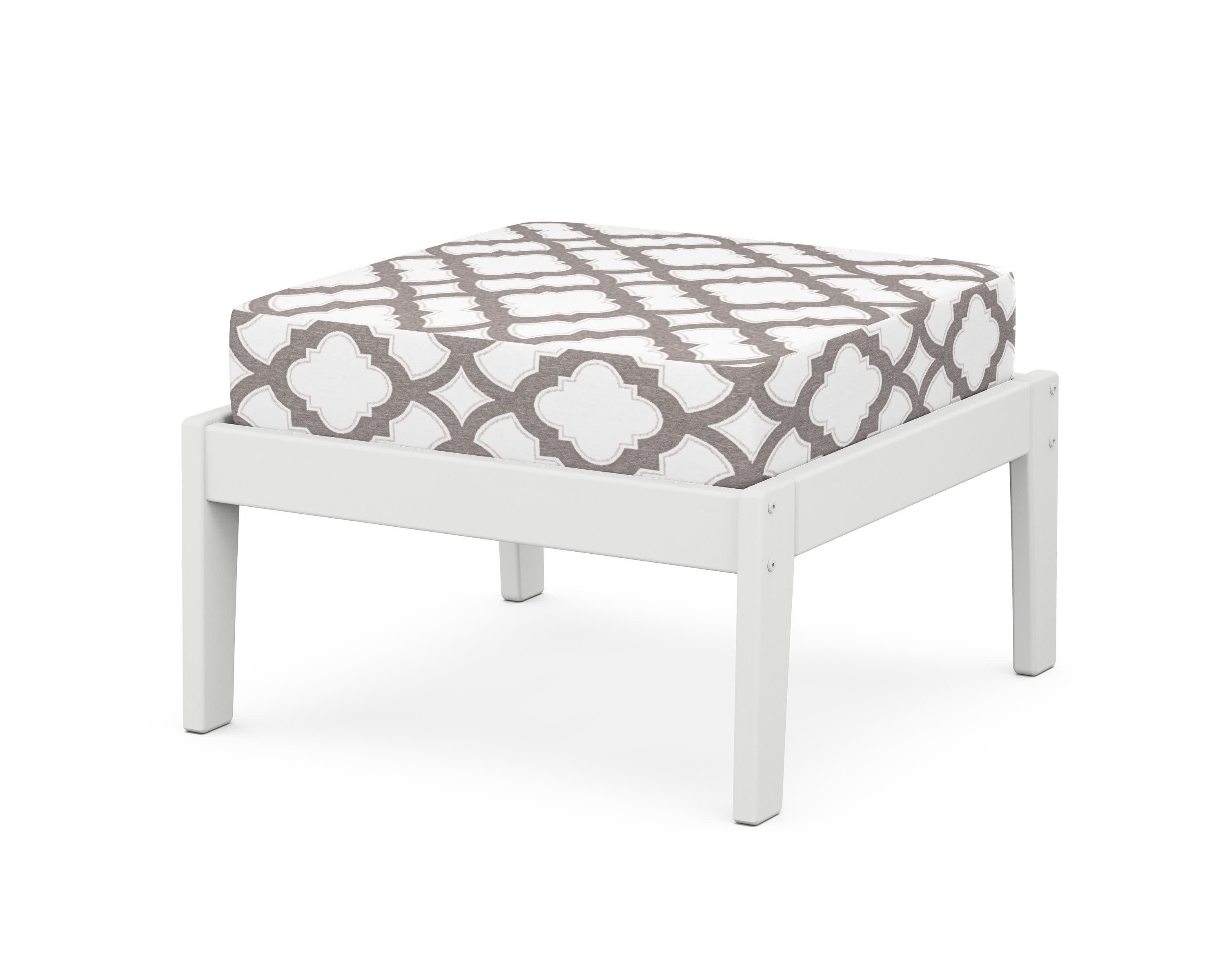 Deep Seating Ottoman in White / Trellis Grey Mist