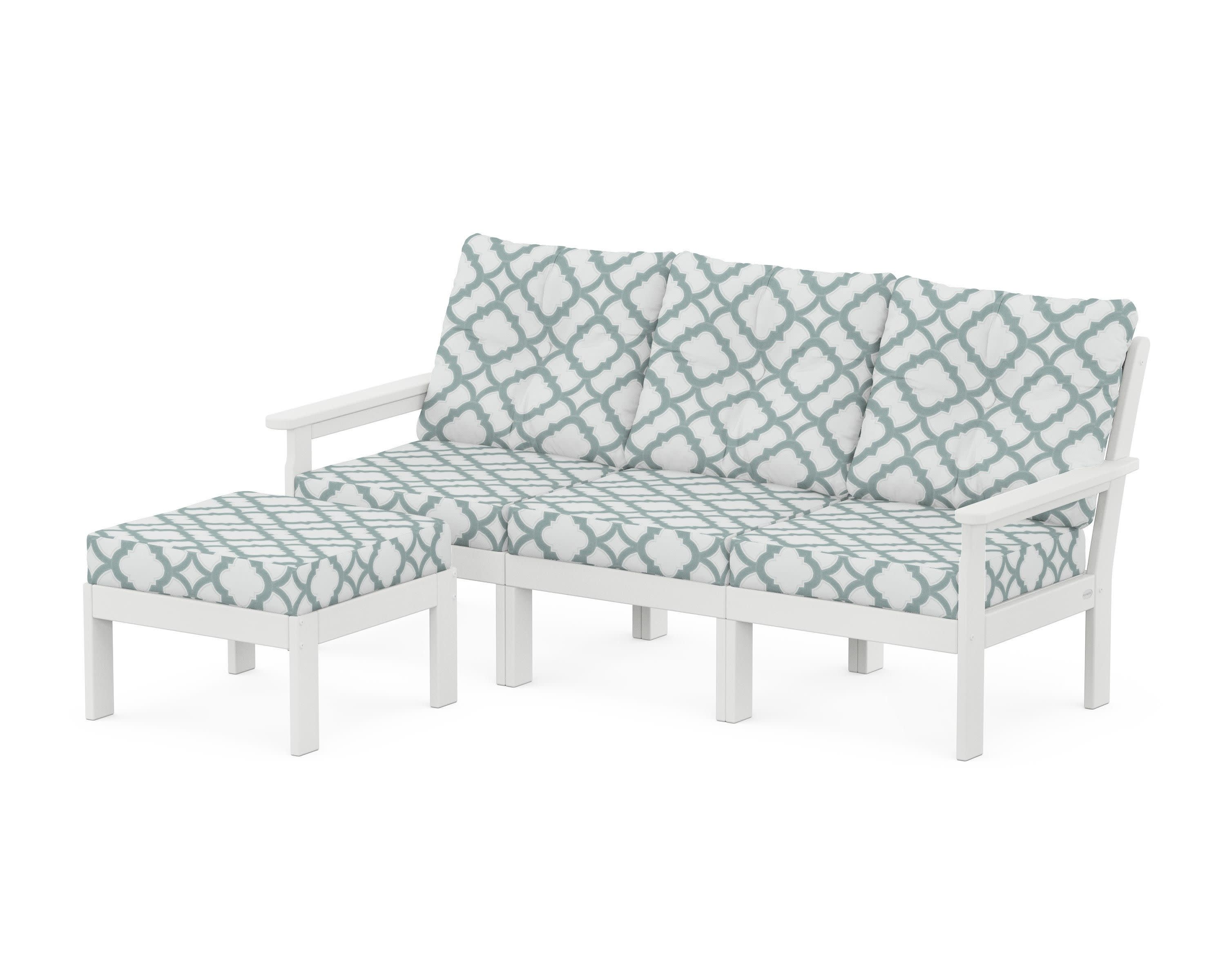 Vineyard 4-Piece Sectional with Ottoman in White / Trellis Glacier Spa