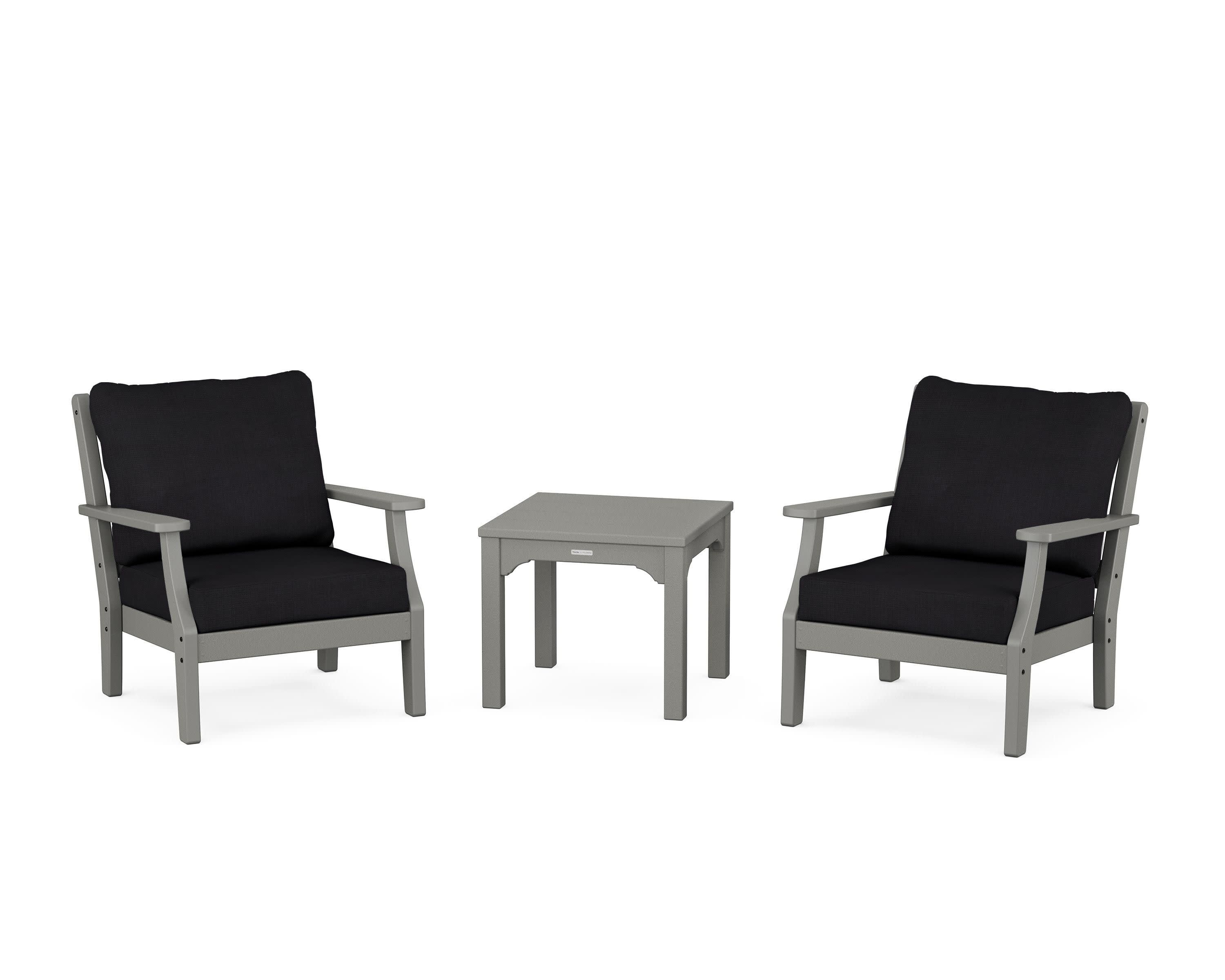 Chinoiserie 3-Piece Deep Seating Set in Slate Grey / Midnight Linen