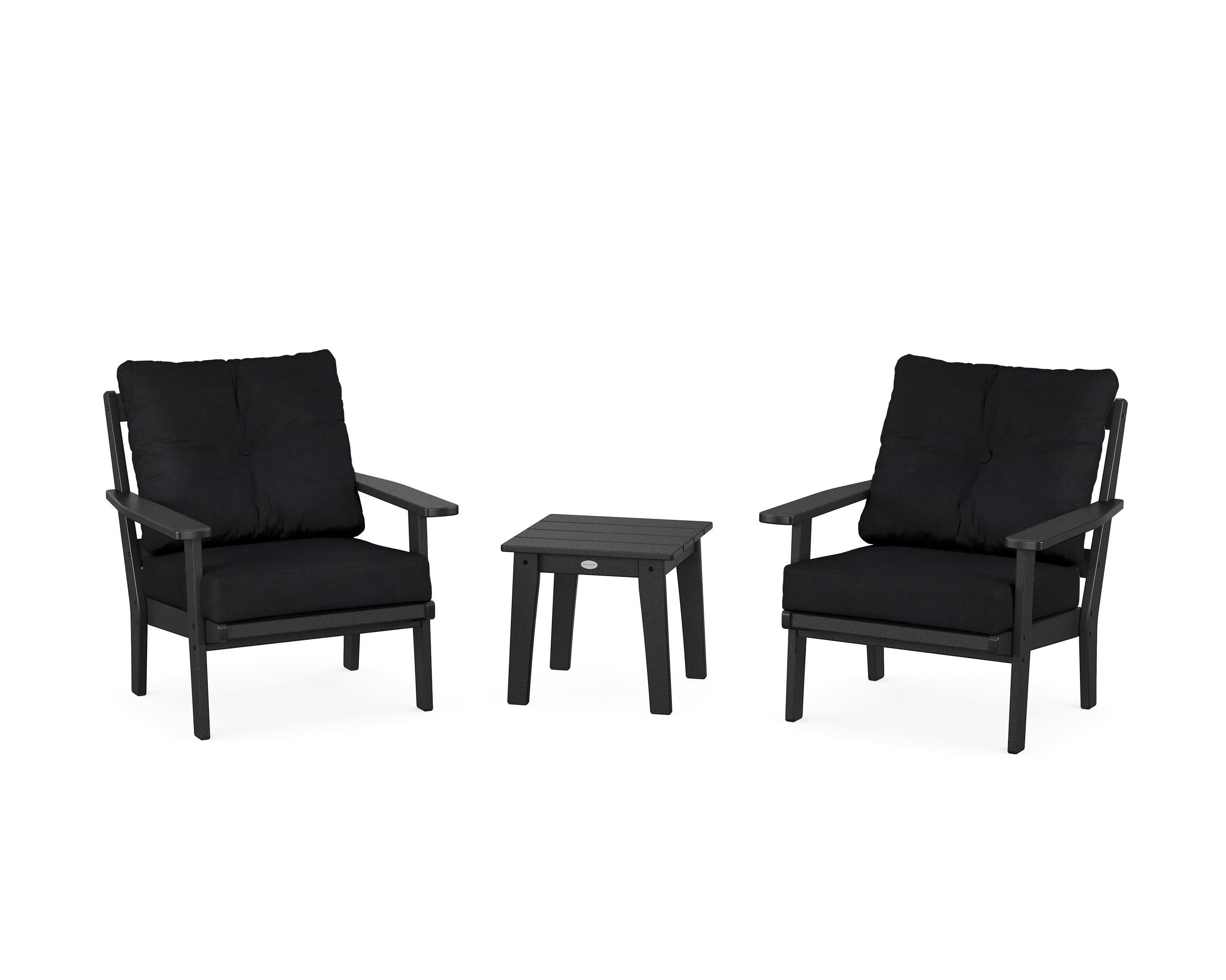 Prairie 3-Piece Deep Seating Set in Black / Midnight Linen