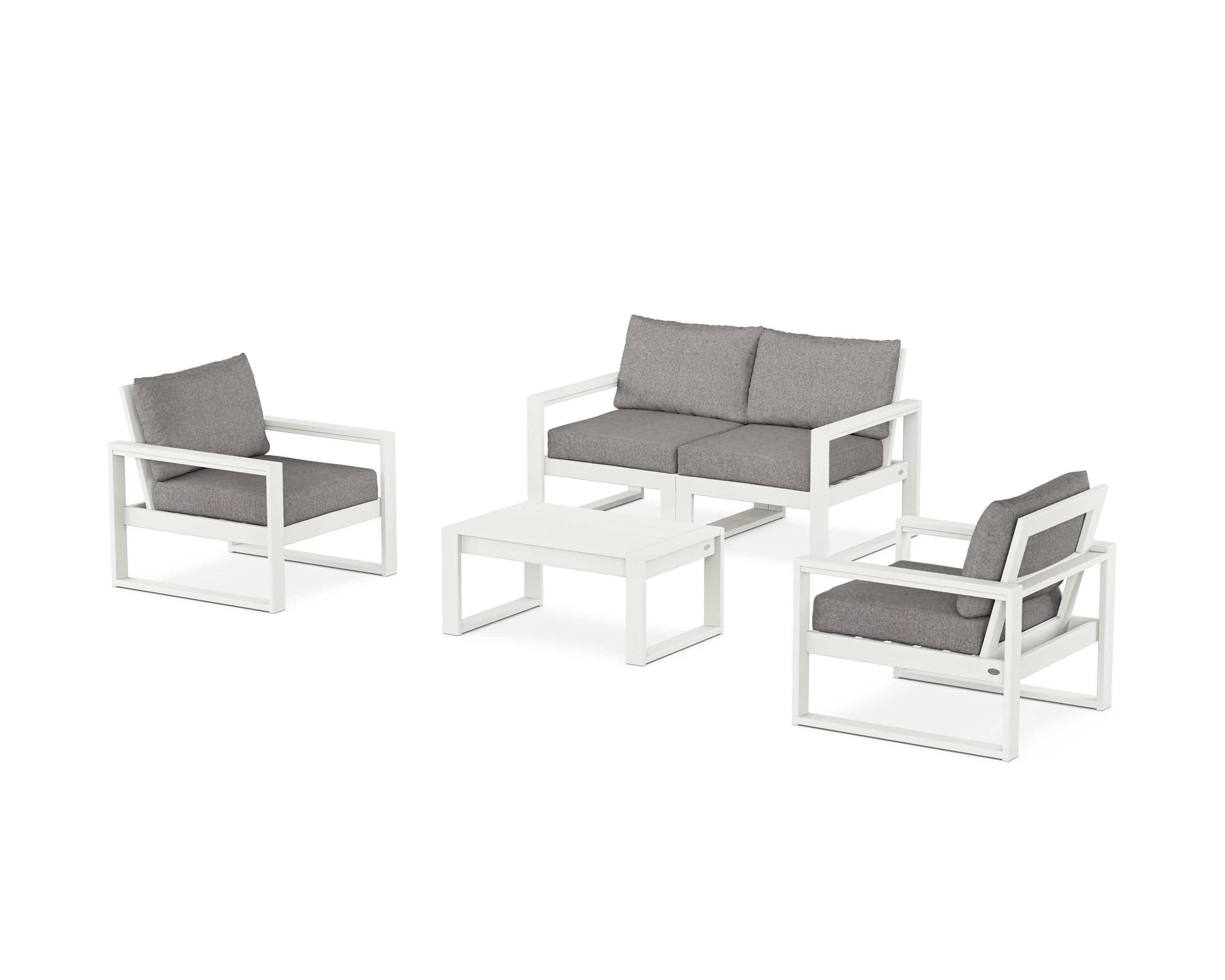 EDGE Sectional 4-Piece Deep Seating Set with Loveseat in Vintage White / Grey Mist