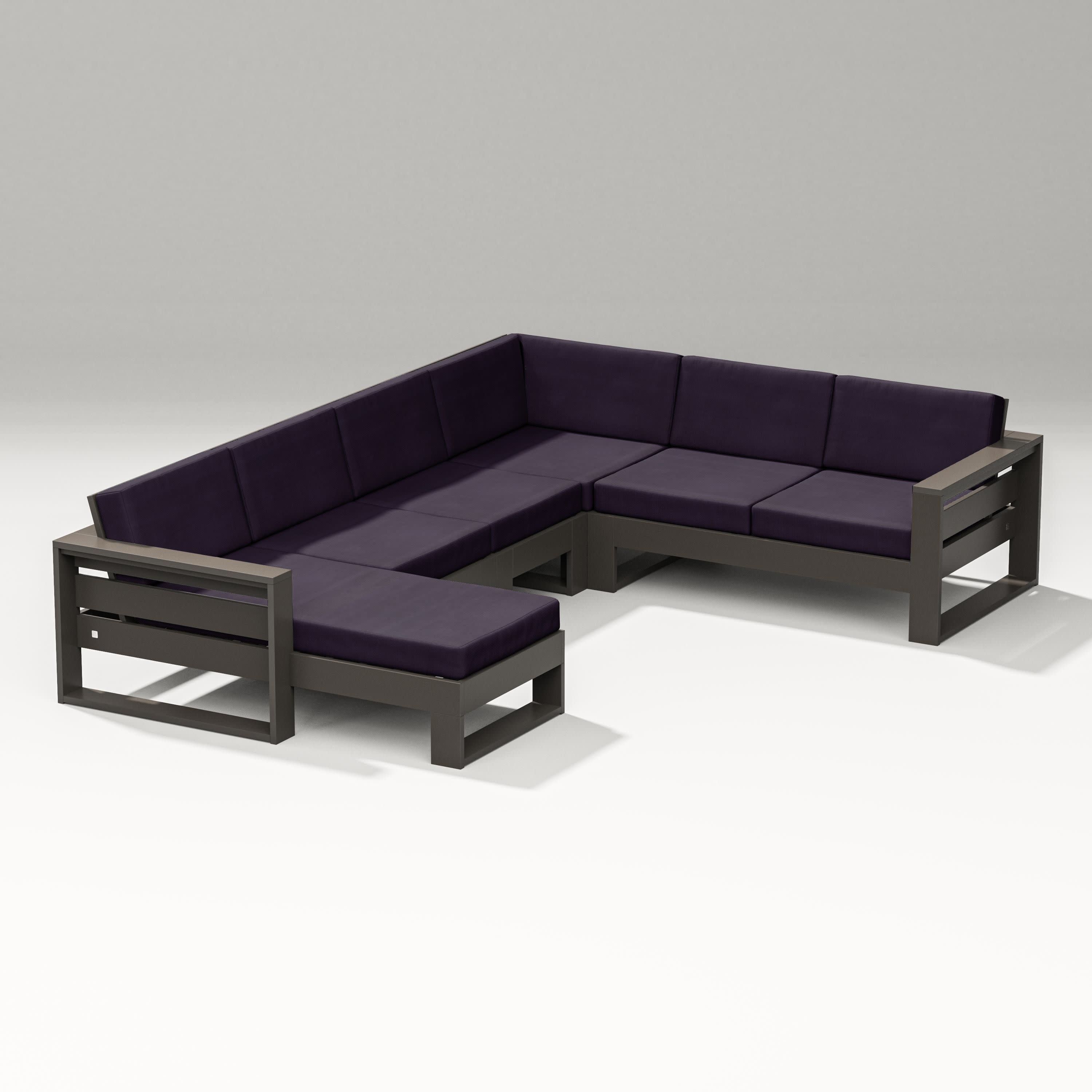 Latitude Corner Sectional with Left Chaise in Vintage Coffee / Navy Linen