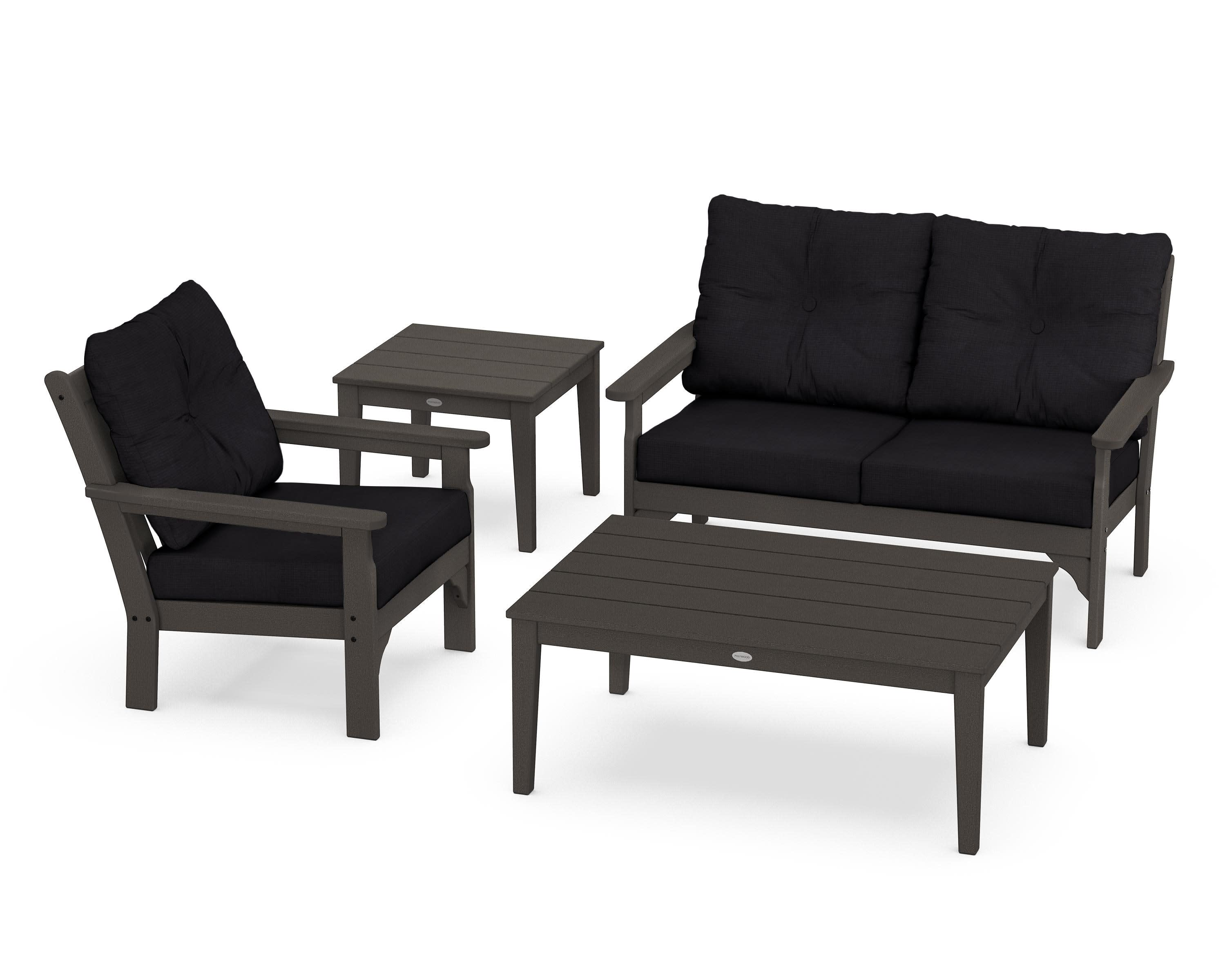 Vineyard 4-Piece Deep Seating Set in Vintage Coffee / Midnight Linen