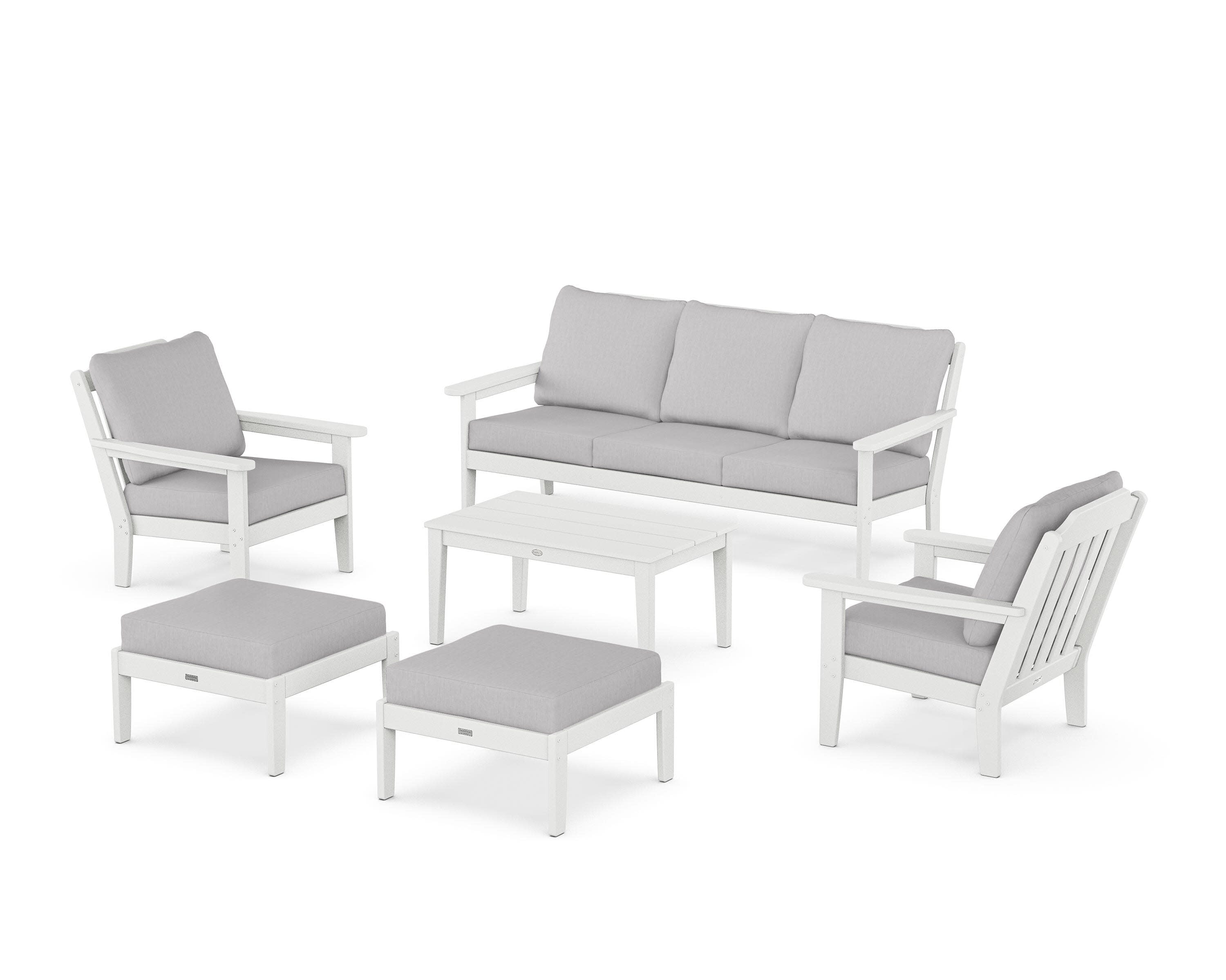 Cottage 6-Piece Lounge Sofa Set in White / Granite