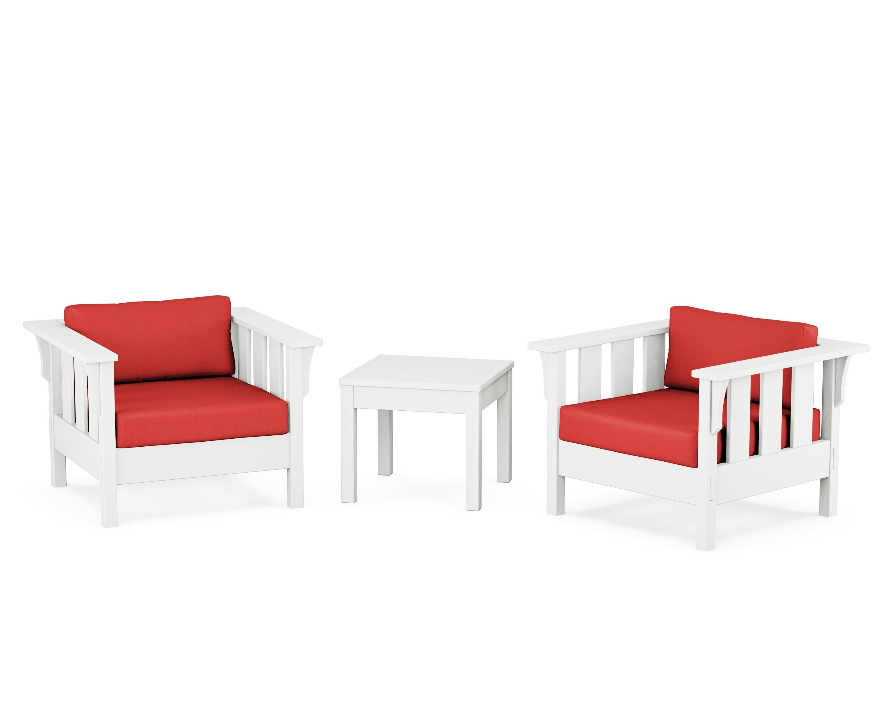 Acadia 3-Piece Deep Seating Set in White / Crimson Linen