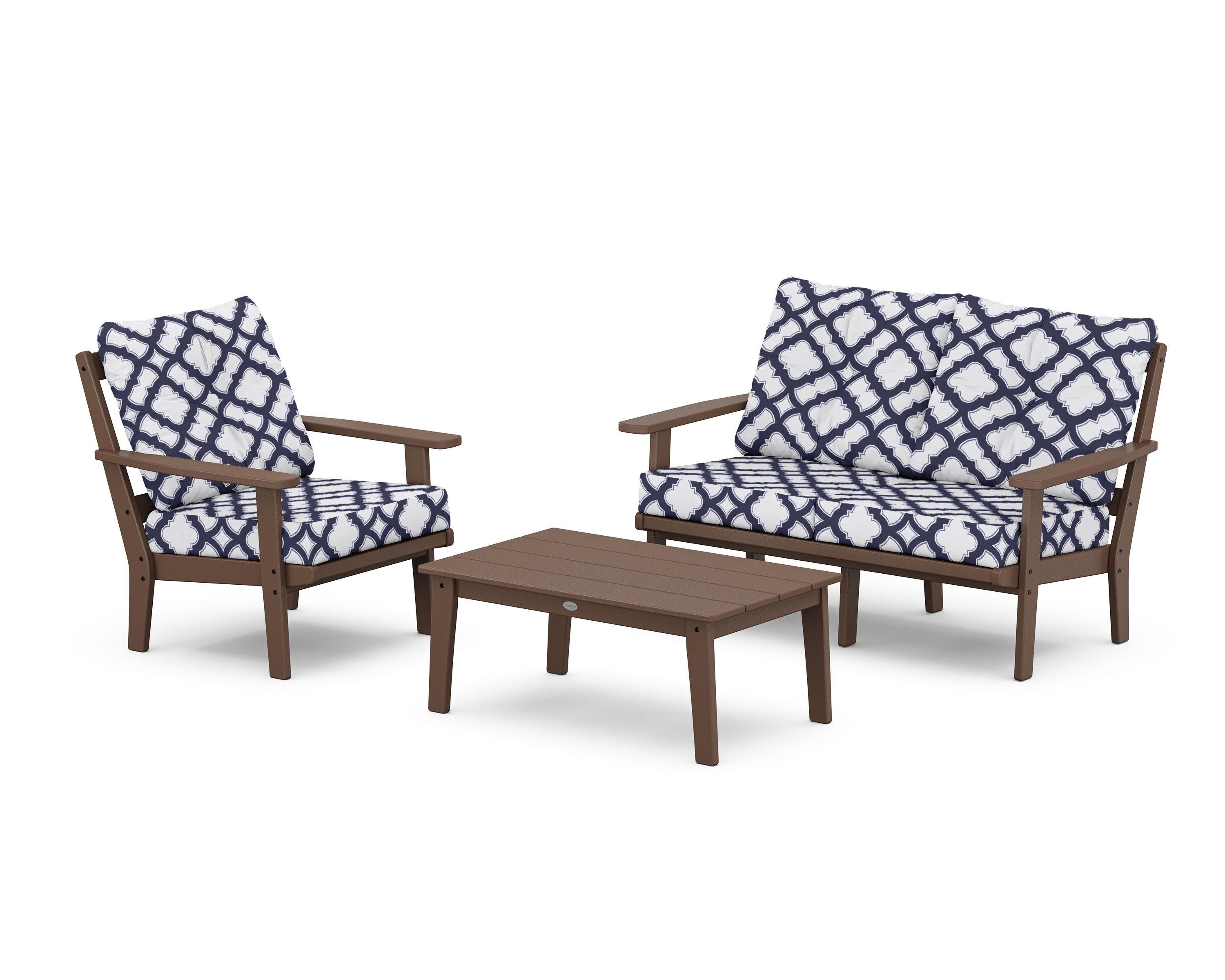 Oxford 3-Piece Deep Seating Set with Loveseat in Mahogany / Trellis Navy