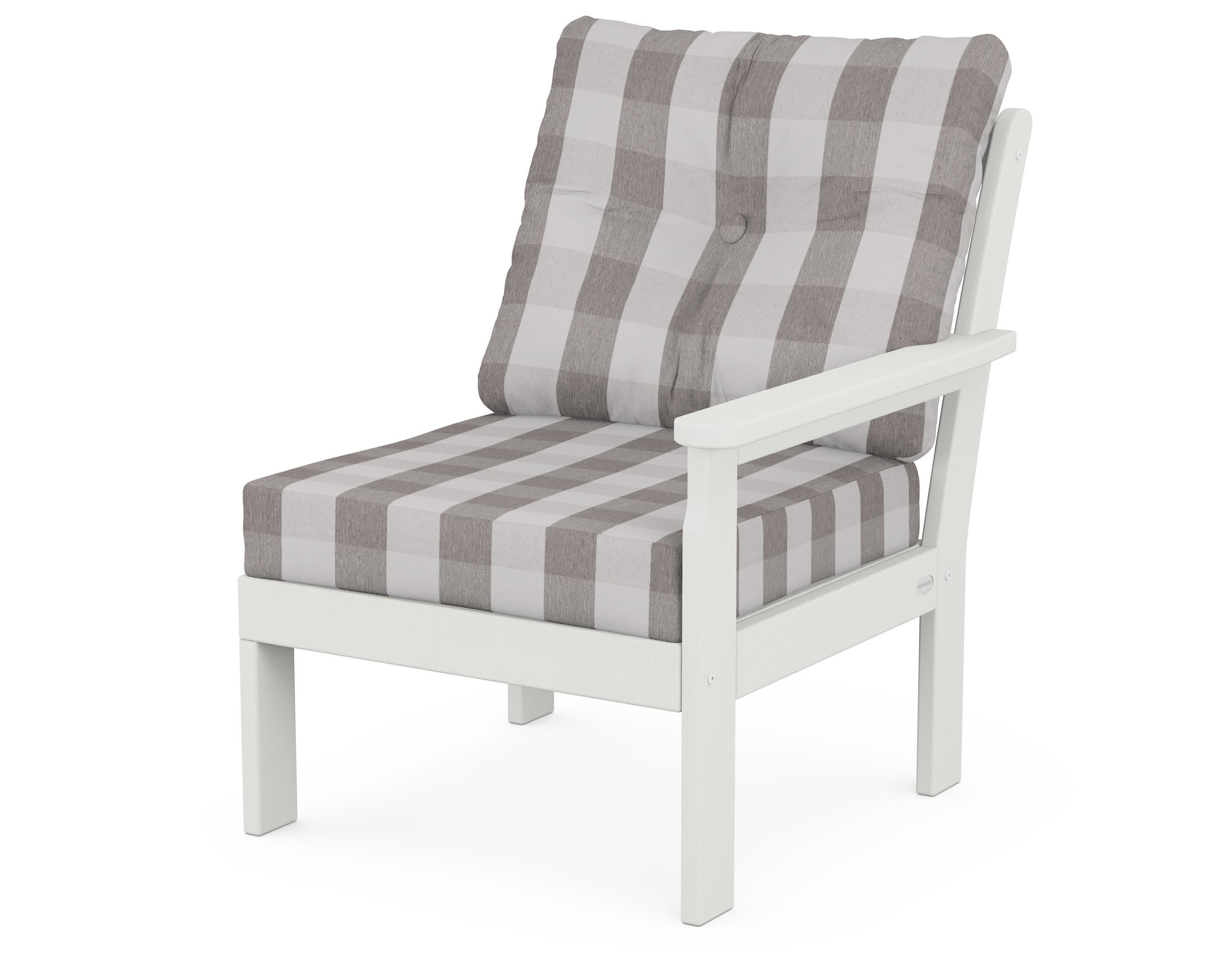 Vineyard Modular Right Arm Chair in Vintage White / Buffalo Plaid Grey Mist