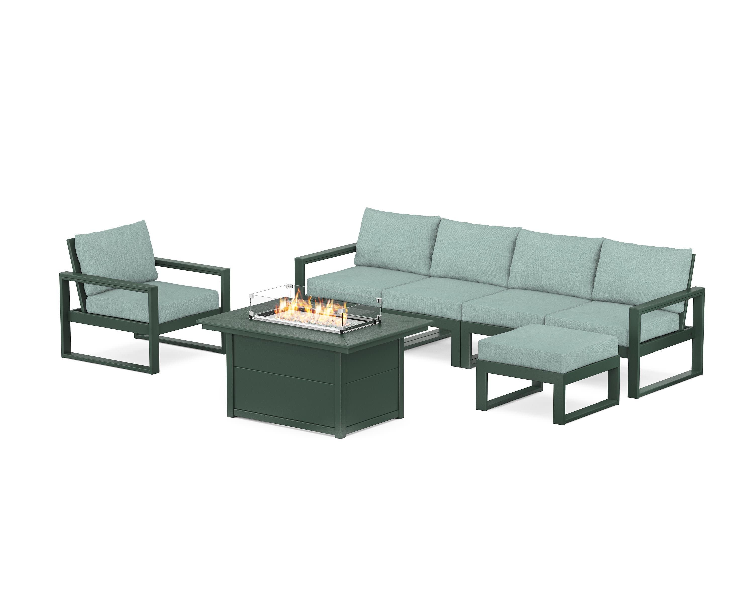 EDGE Sectional Lounge and Fire Pit Set in Green / Glacier Spa