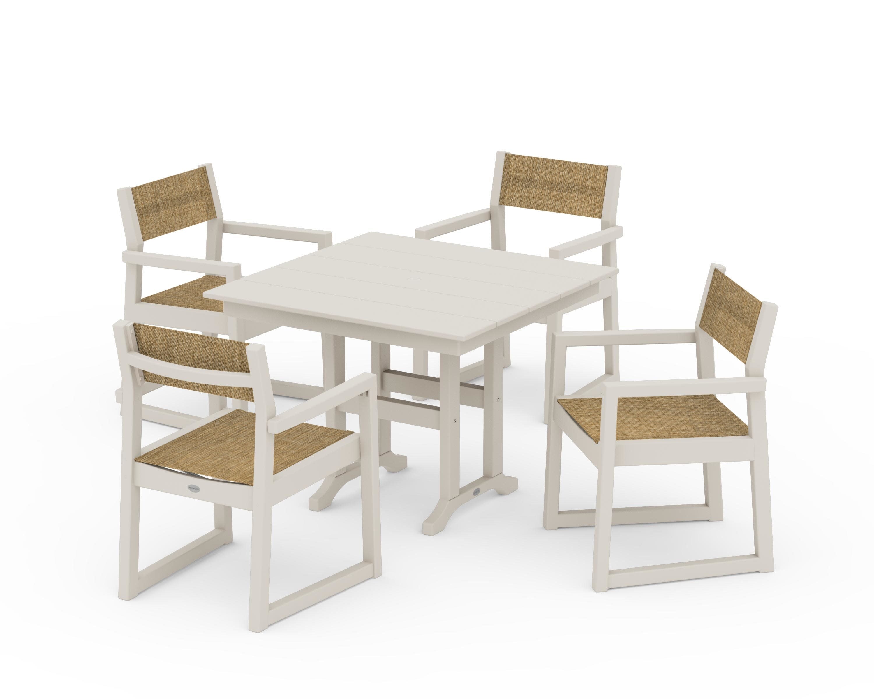 EDGE Sling Arm Chair 5-Piece Farmhouse Dining Set in Sand / Burlap Sling