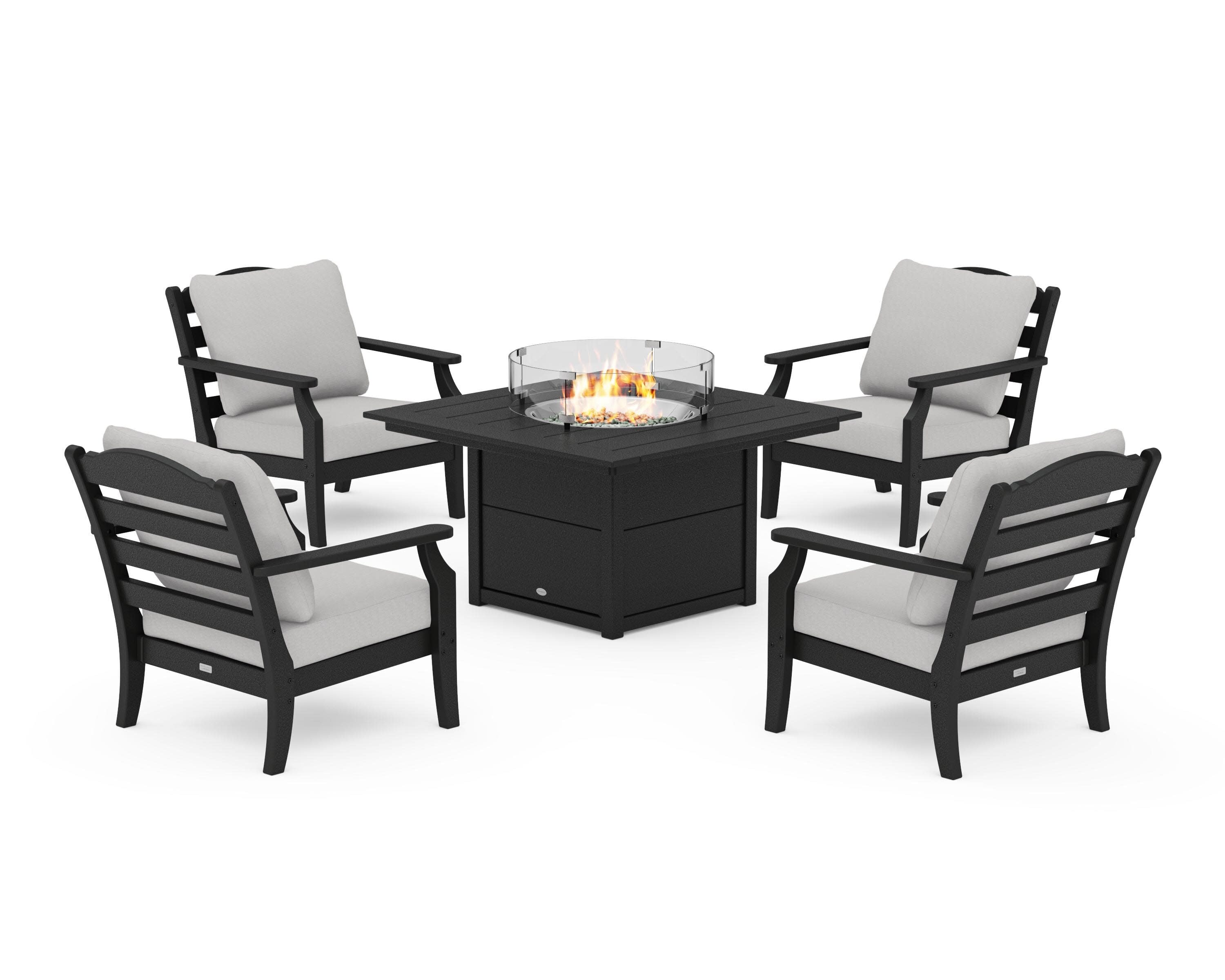 Savannah 5-Piece Deep Seating Set with Fire Pit Table in Black / Diamond in the Rough
