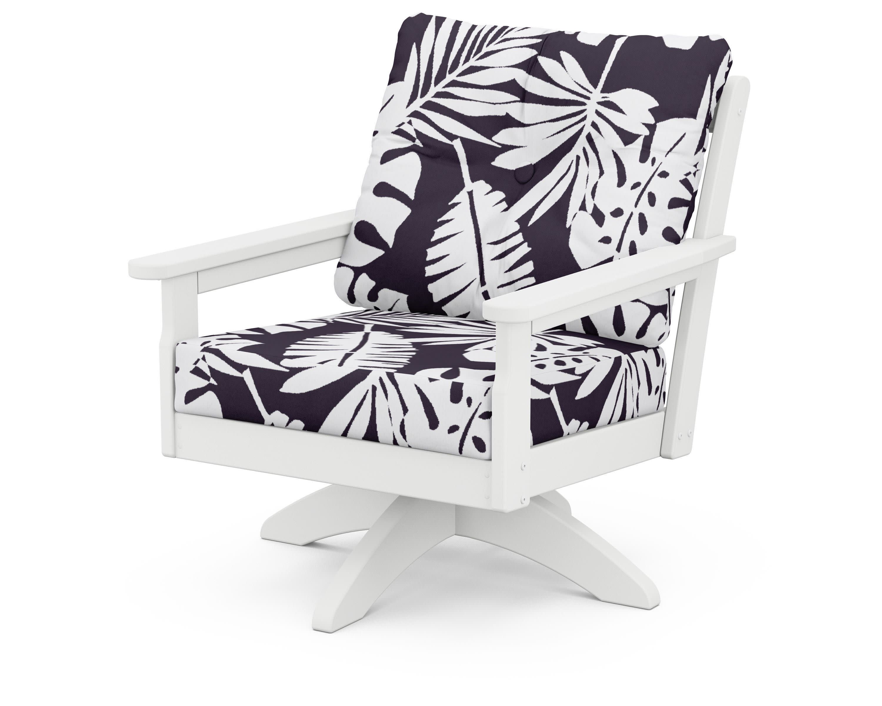 Vineyard Deep Seating Swivel Chair in White / Leaf Navy