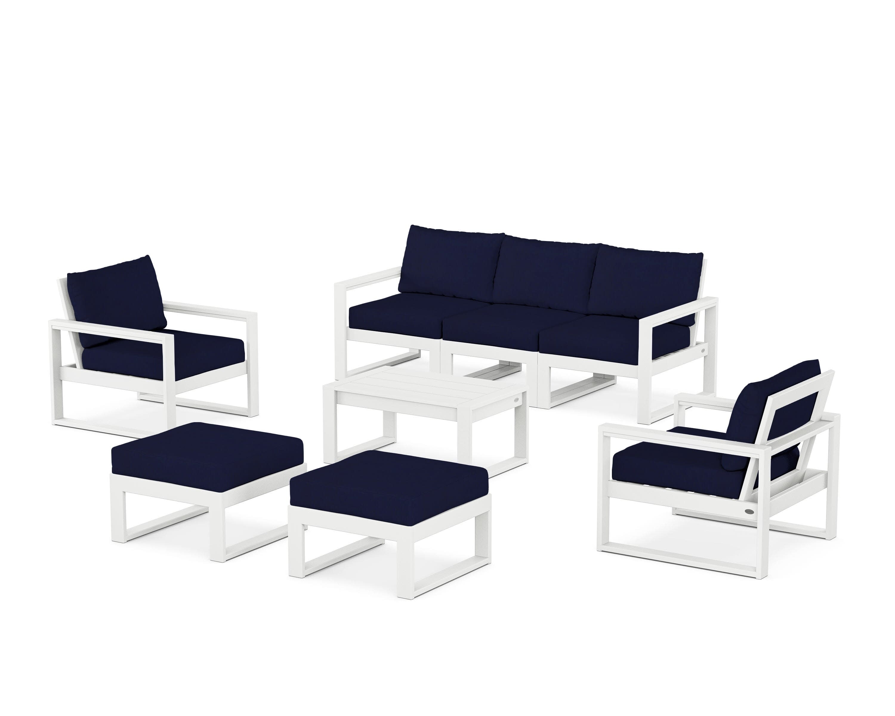 EDGE Sectional 8-Piece Lounge Sofa Set in White / Navy
