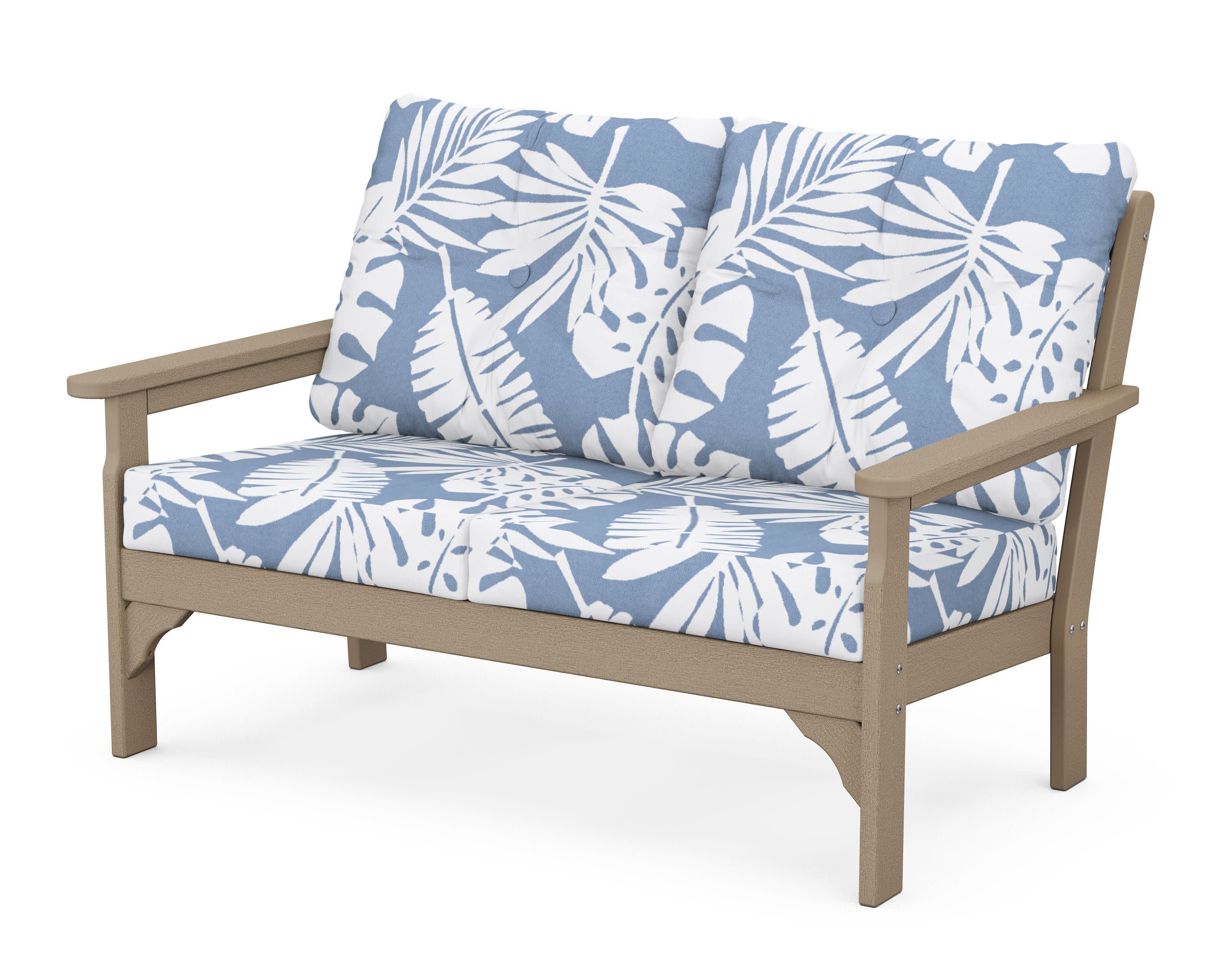 Vineyard Deep Seating Loveseat in Vintage Sahara / Leaf Sky Blue
